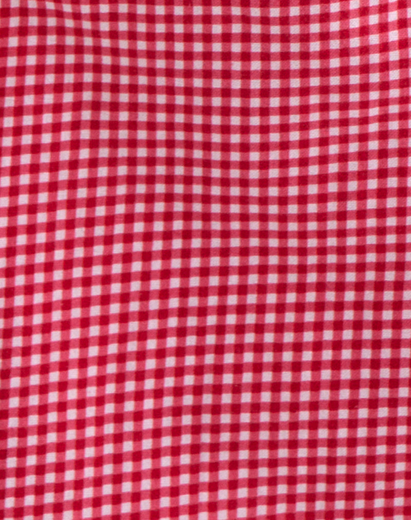 Ayana Backless Mini Dress in Linen Red Gingham