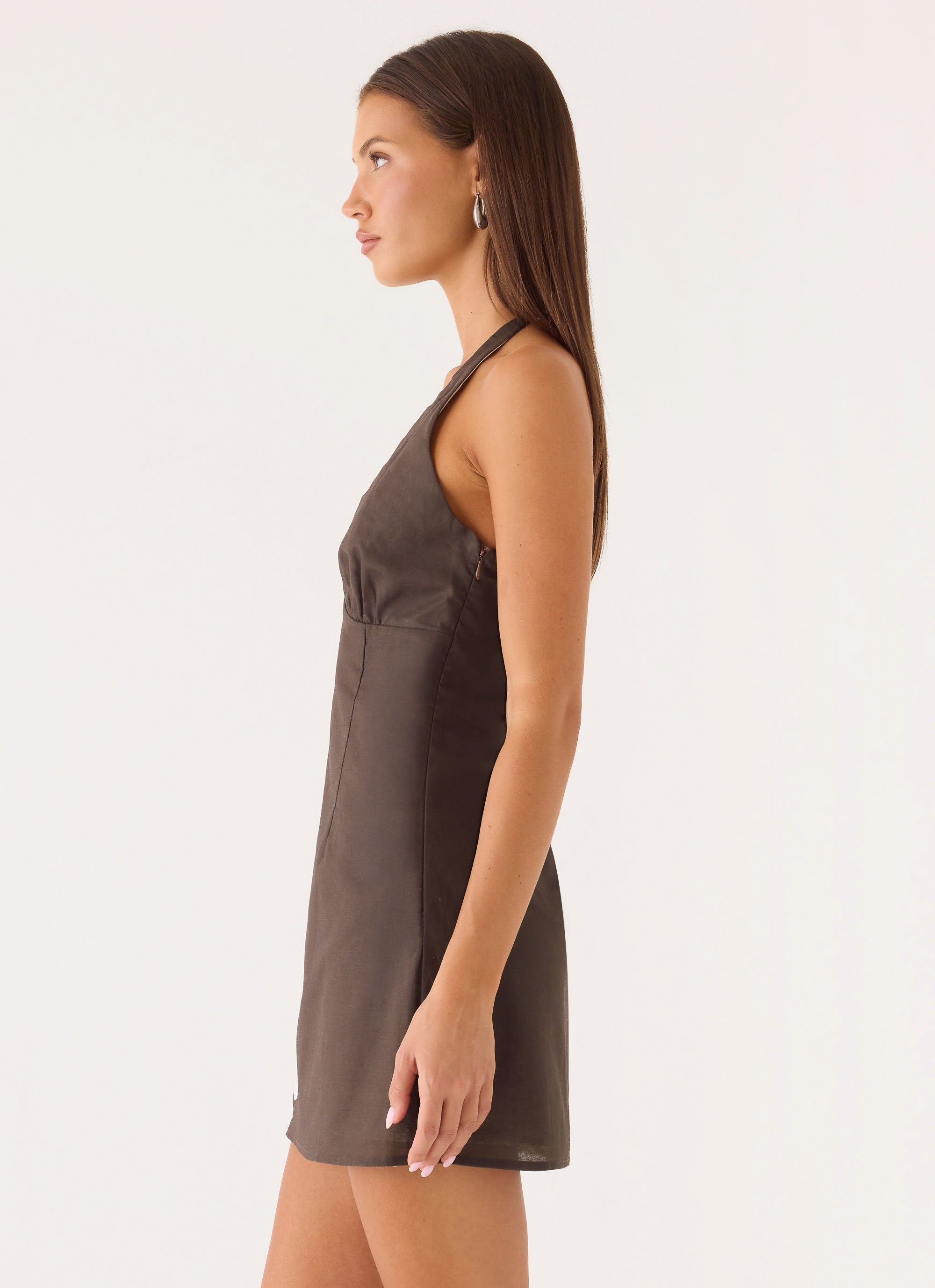 Agneta Halter Linen Mini Dress - Chocolate Tropic Floral