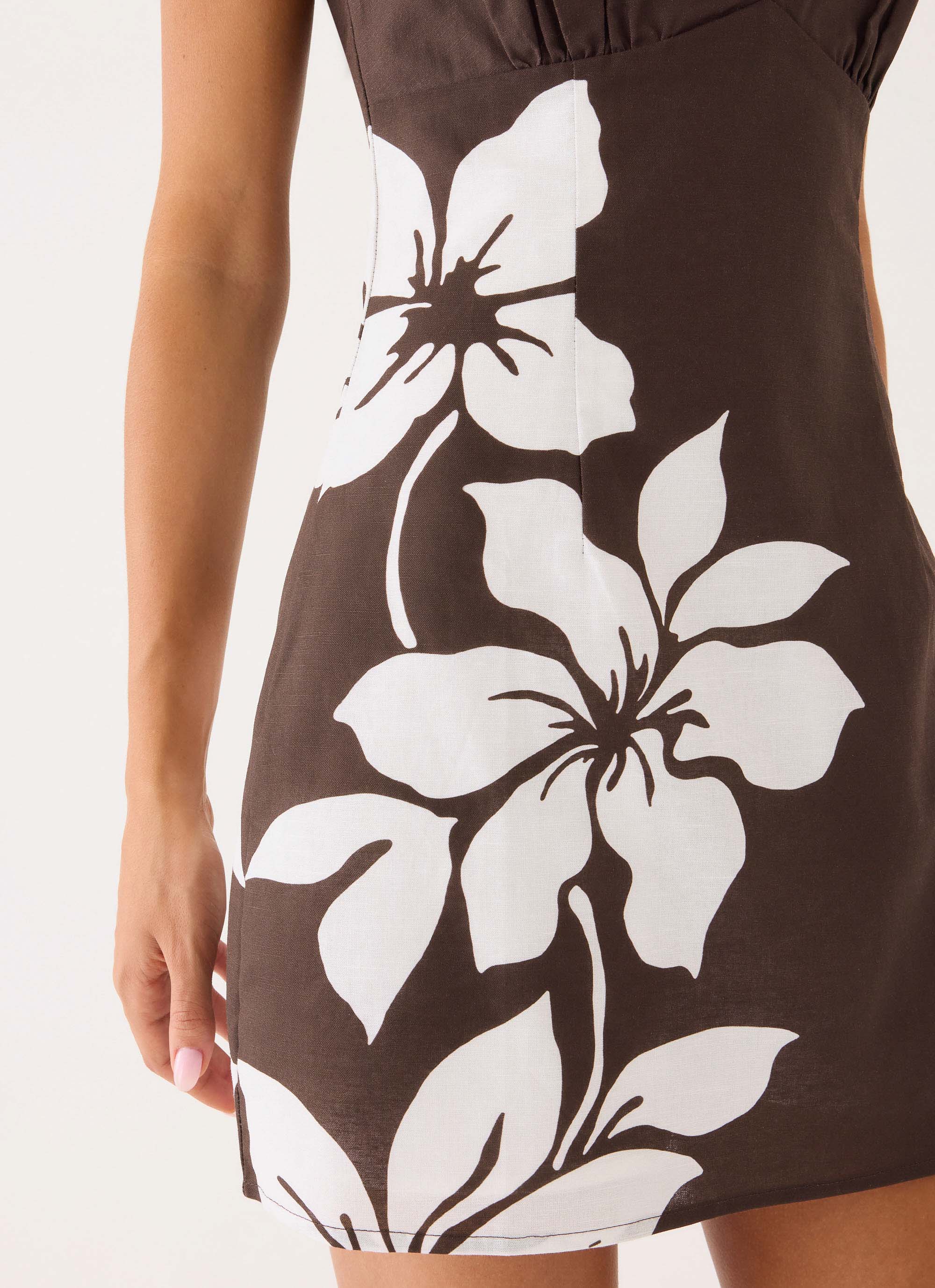 Agneta Halter Linen Mini Dress - Chocolate Tropic Floral