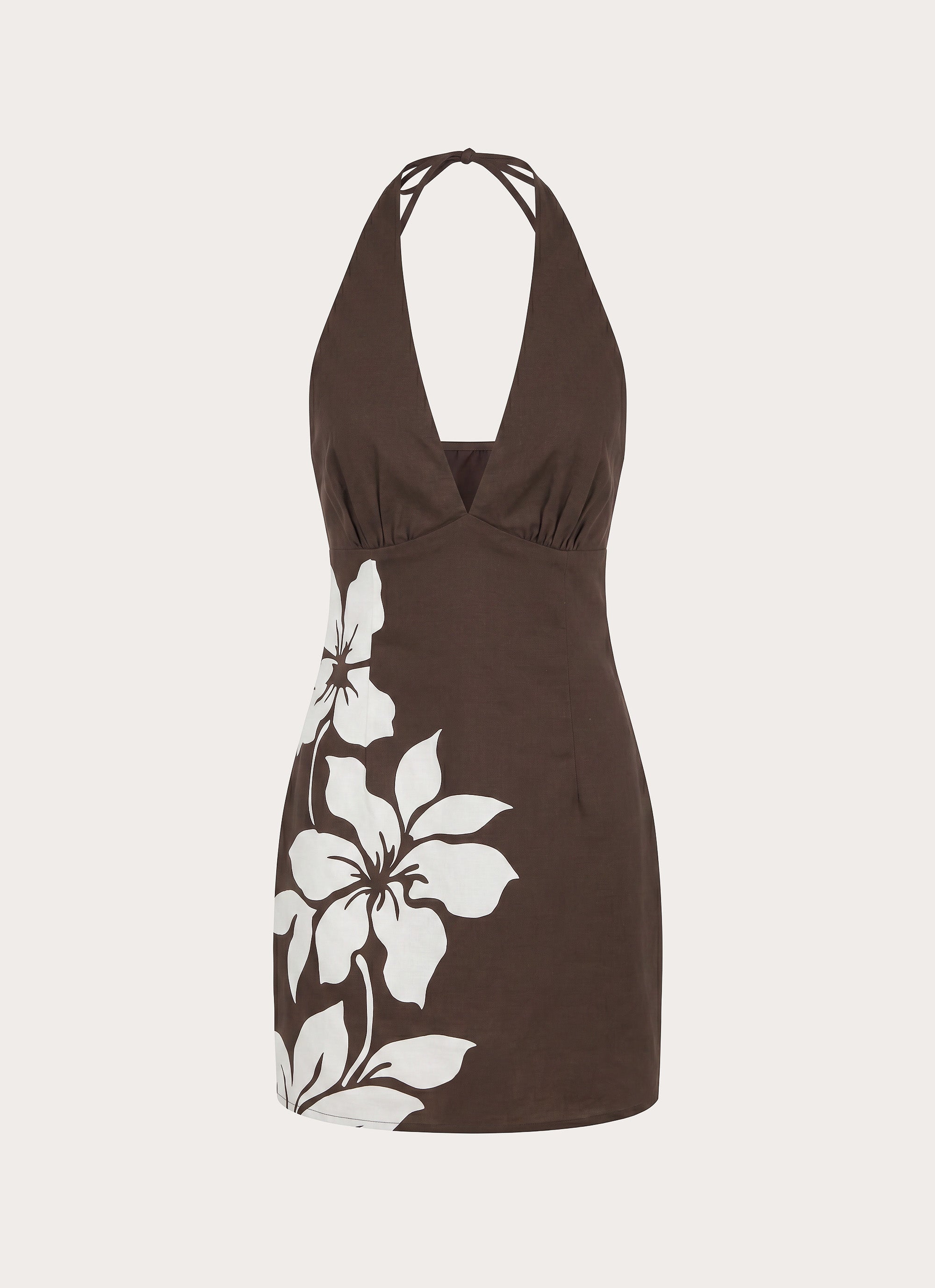 Agneta Halter Linen Mini Dress - Chocolate Tropic Floral