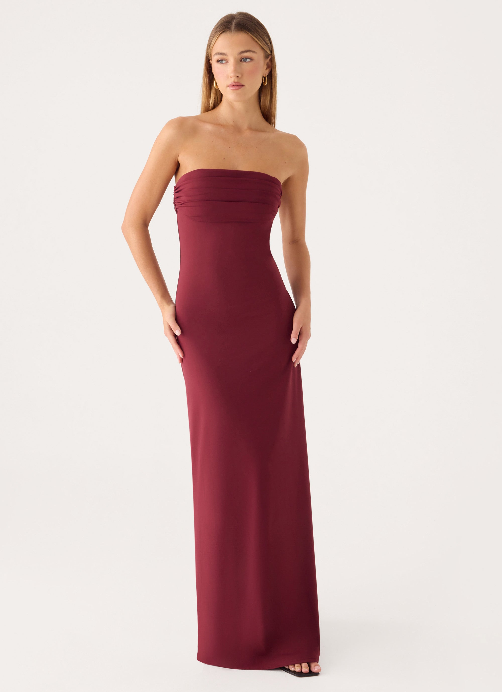 Almost Yours Strapless Maxi Dress - Burgundy