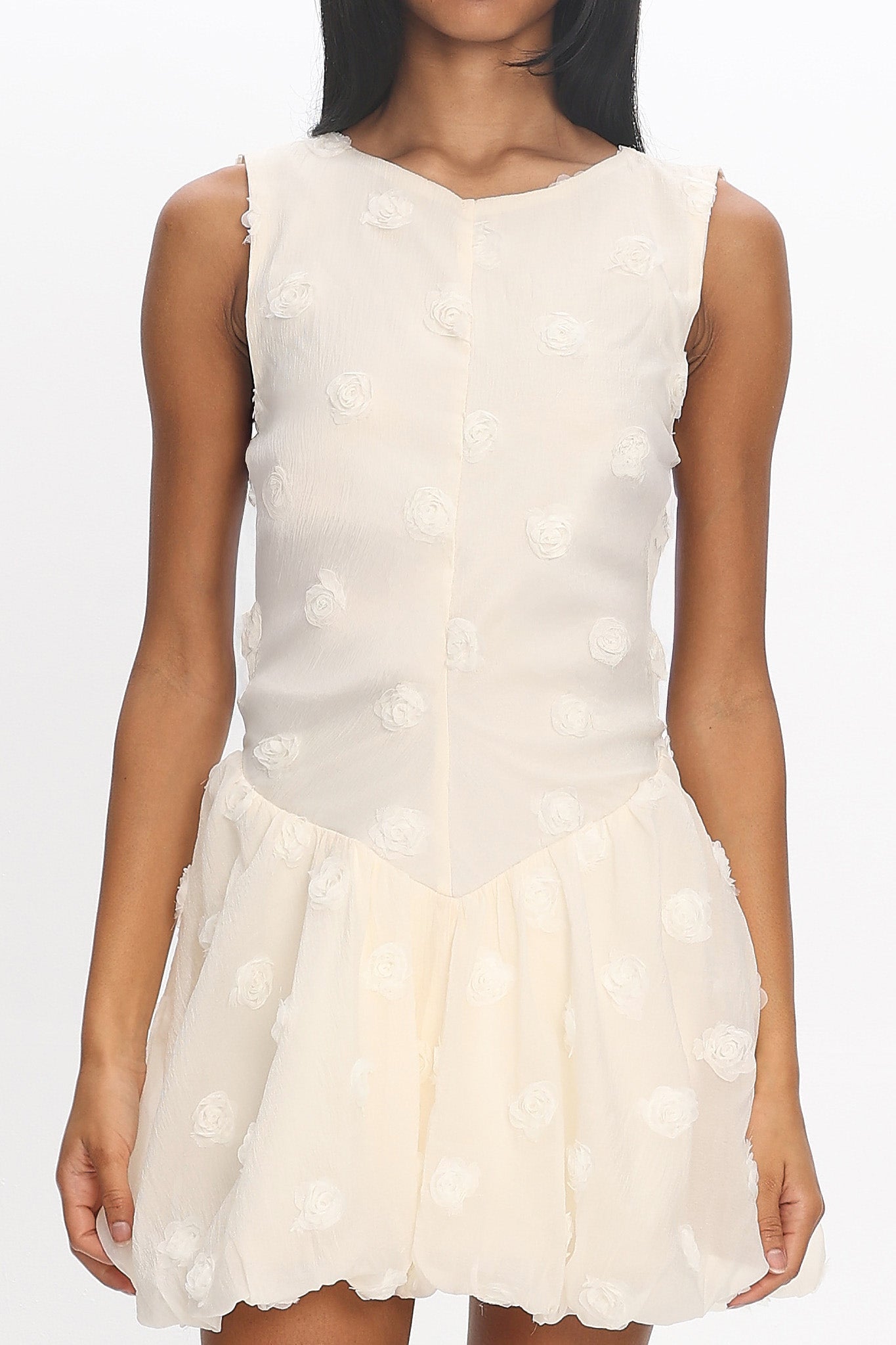 Tealy Cut-Out Back Bubble Mini Dress Cream