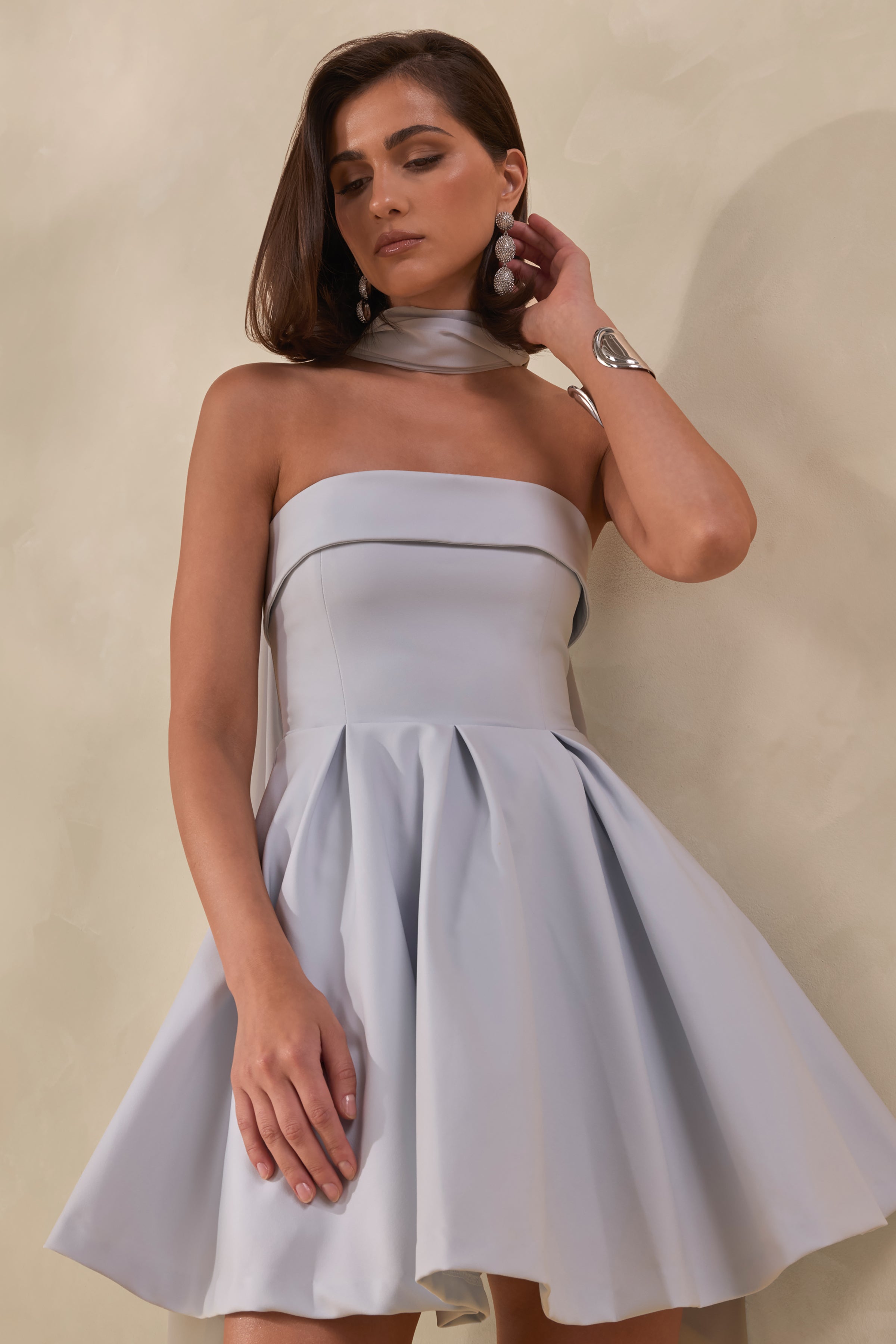 Bruna | Powder Blue Bandeau Skater Mini Dress