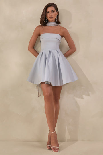 Bruna | Powder Blue Bandeau Skater Mini Dress
