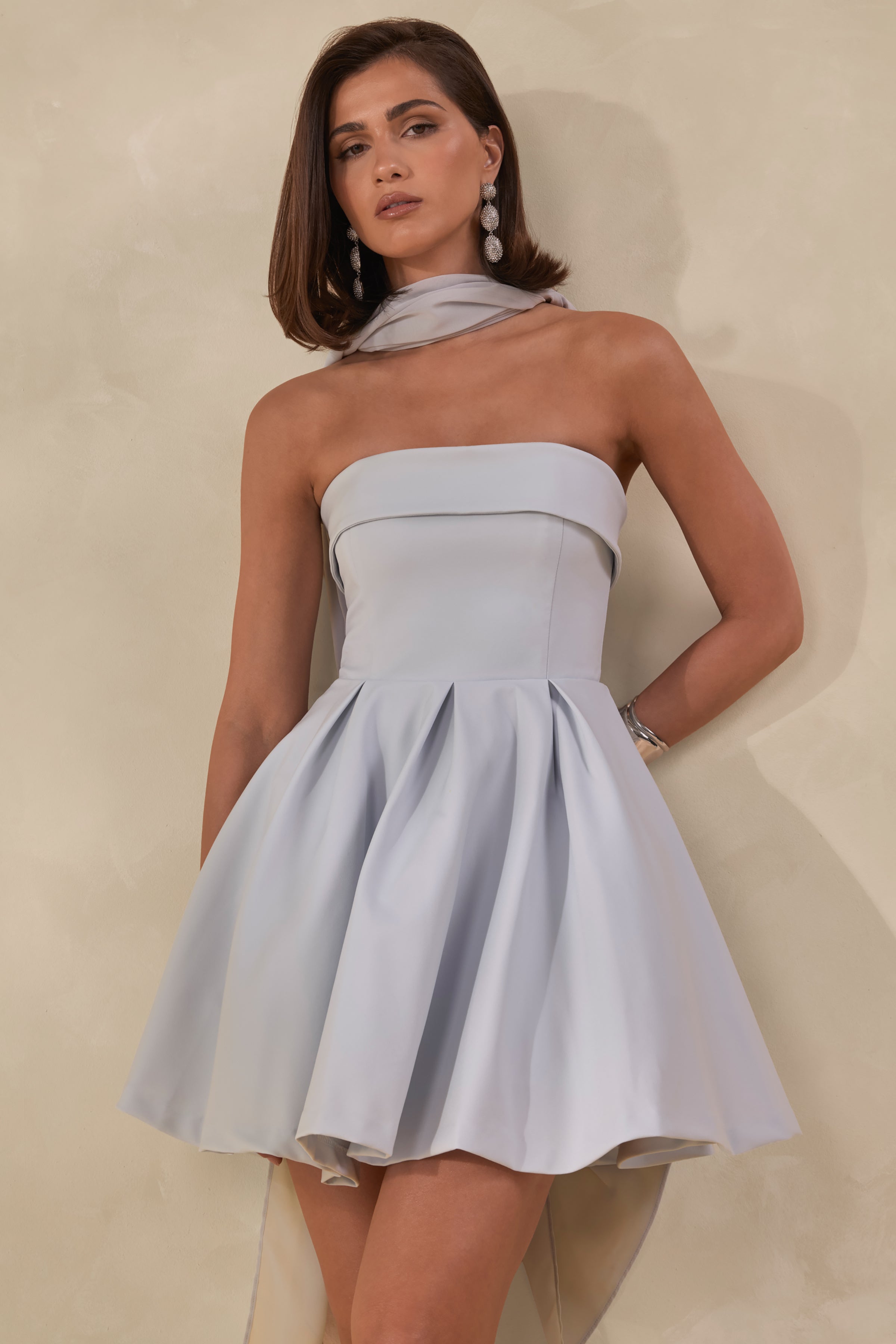 Bruna | Powder Blue Bandeau Skater Mini Dress