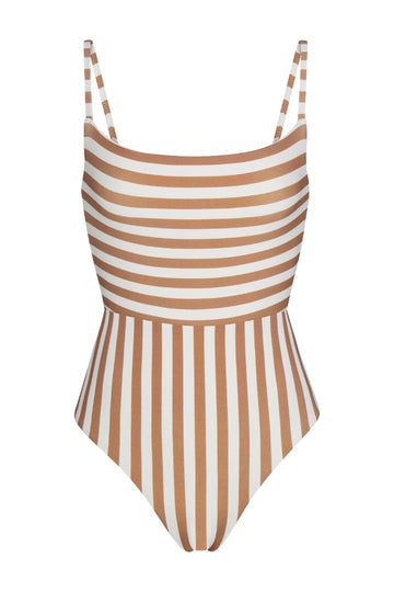 Square Neck Open Back One-Piece in Mixed Stripes