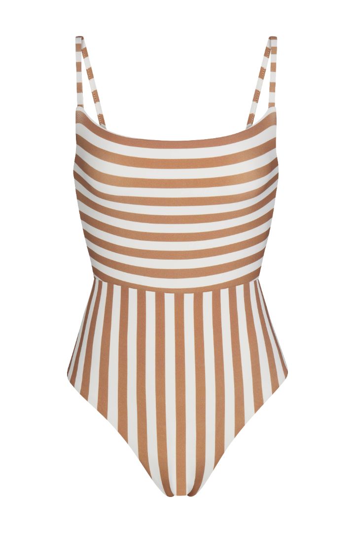 Square Neck Open Back One-Piece in Mixed Stripes