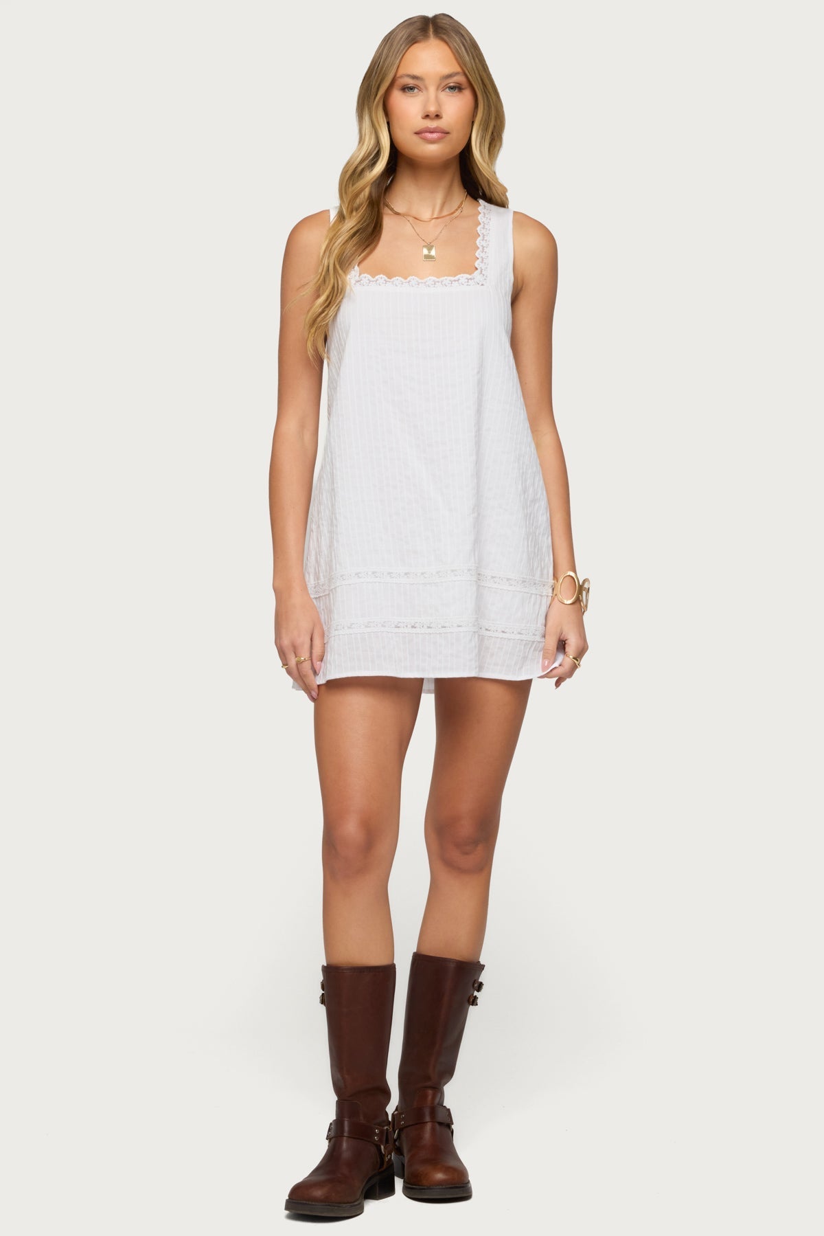 Doroh Lacey Striped Cotton Mini Dress