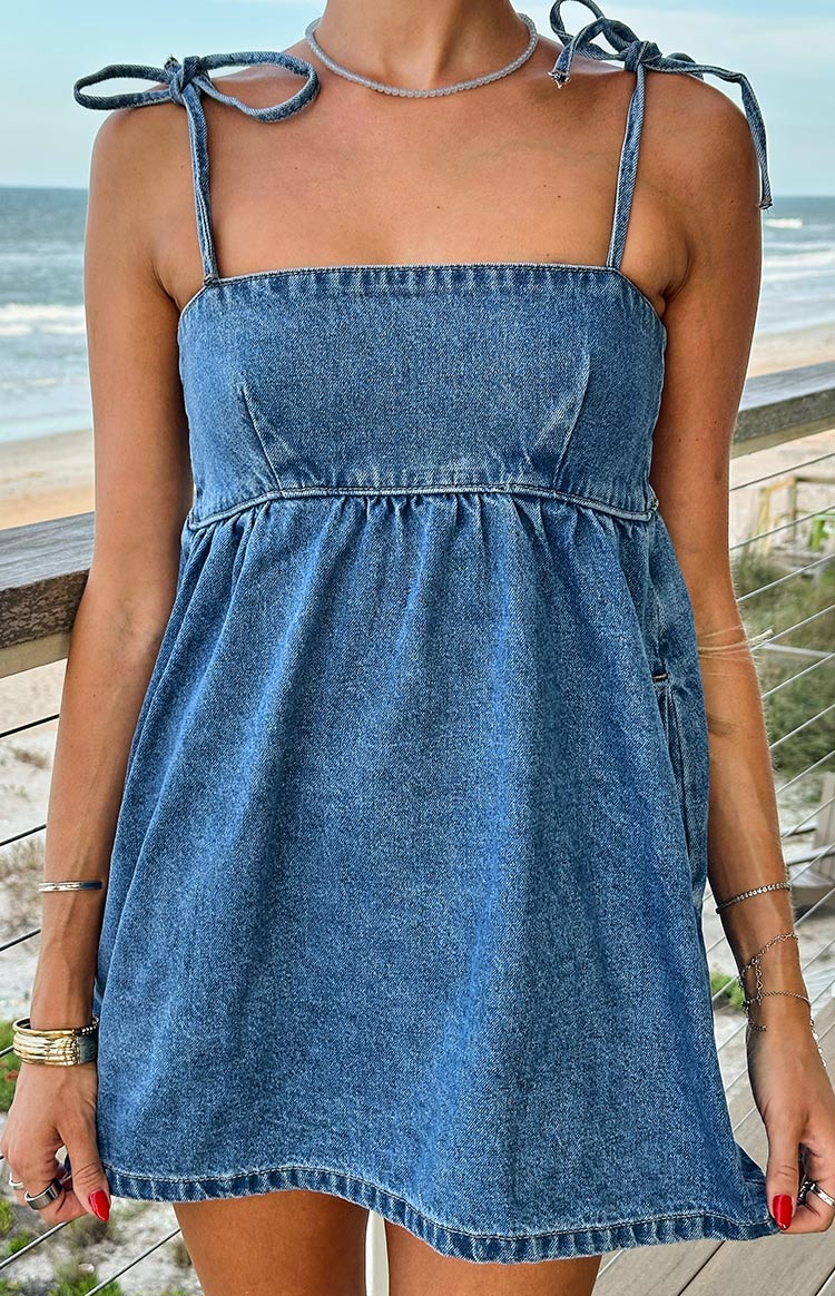 Ethel Blue Denim Tie Strap Mini Dress
