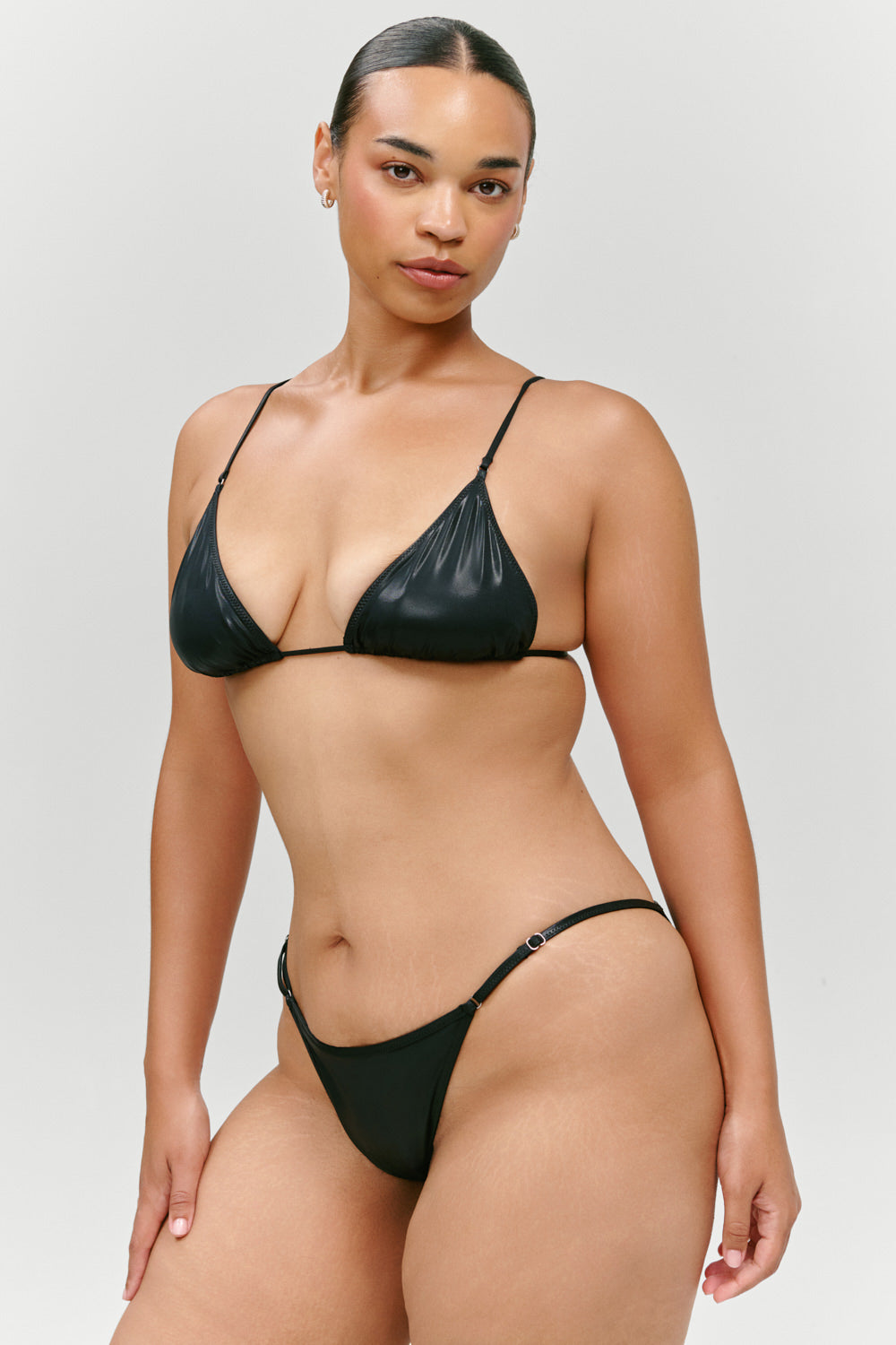 X Khy Luna Metallic Bikini Bottom - Black Chrome