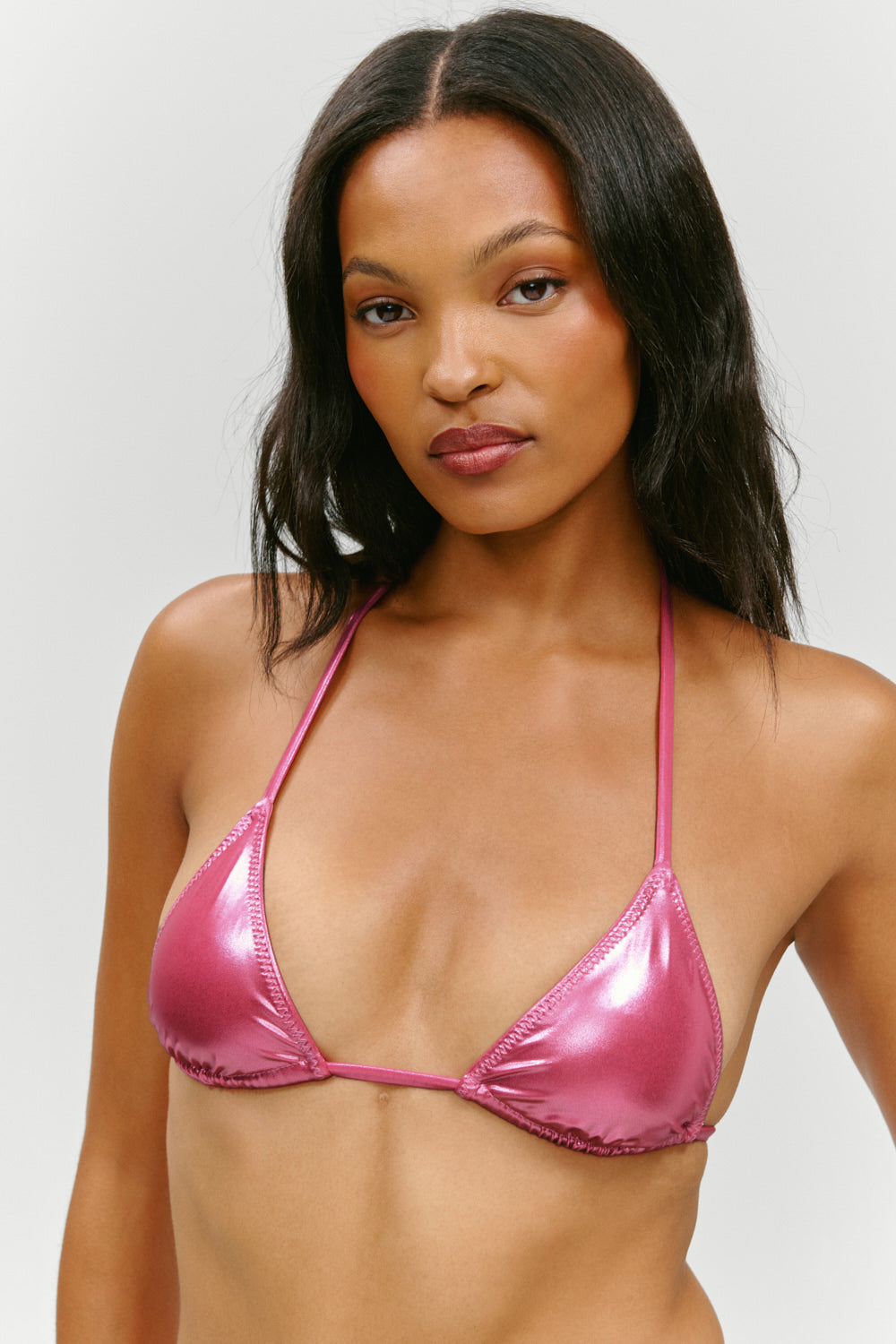 X Khy Nick Metallic Triangle Bikini Top - Pink Chrome