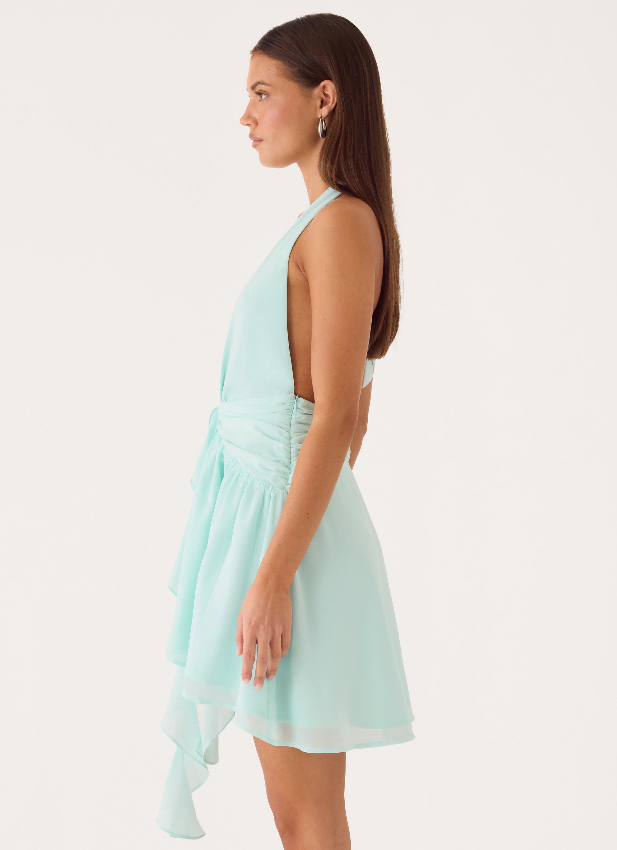 Guide You Halter Neck Mini Dress - Aqua