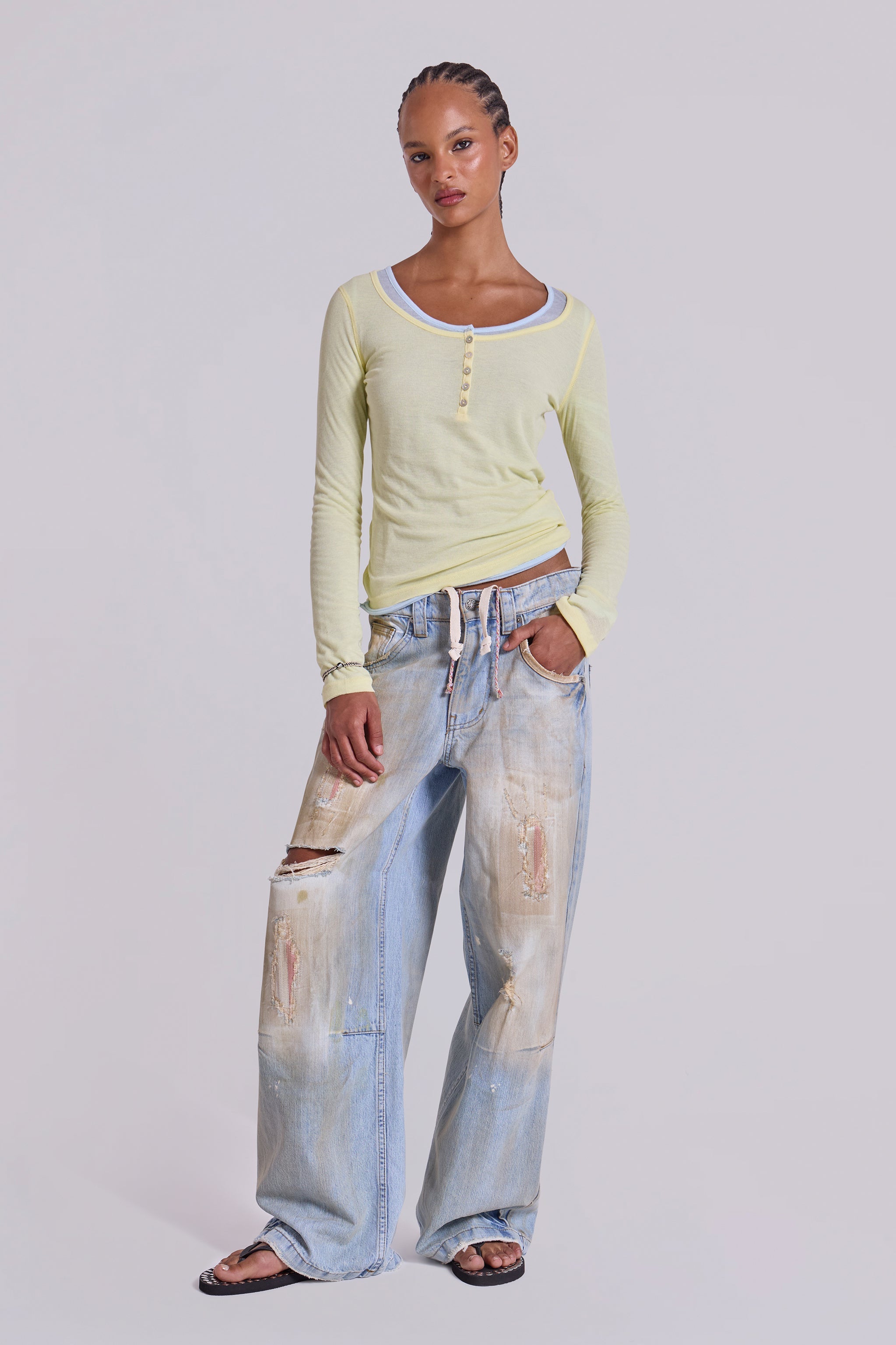 Sheer Henley Top in Buttercup