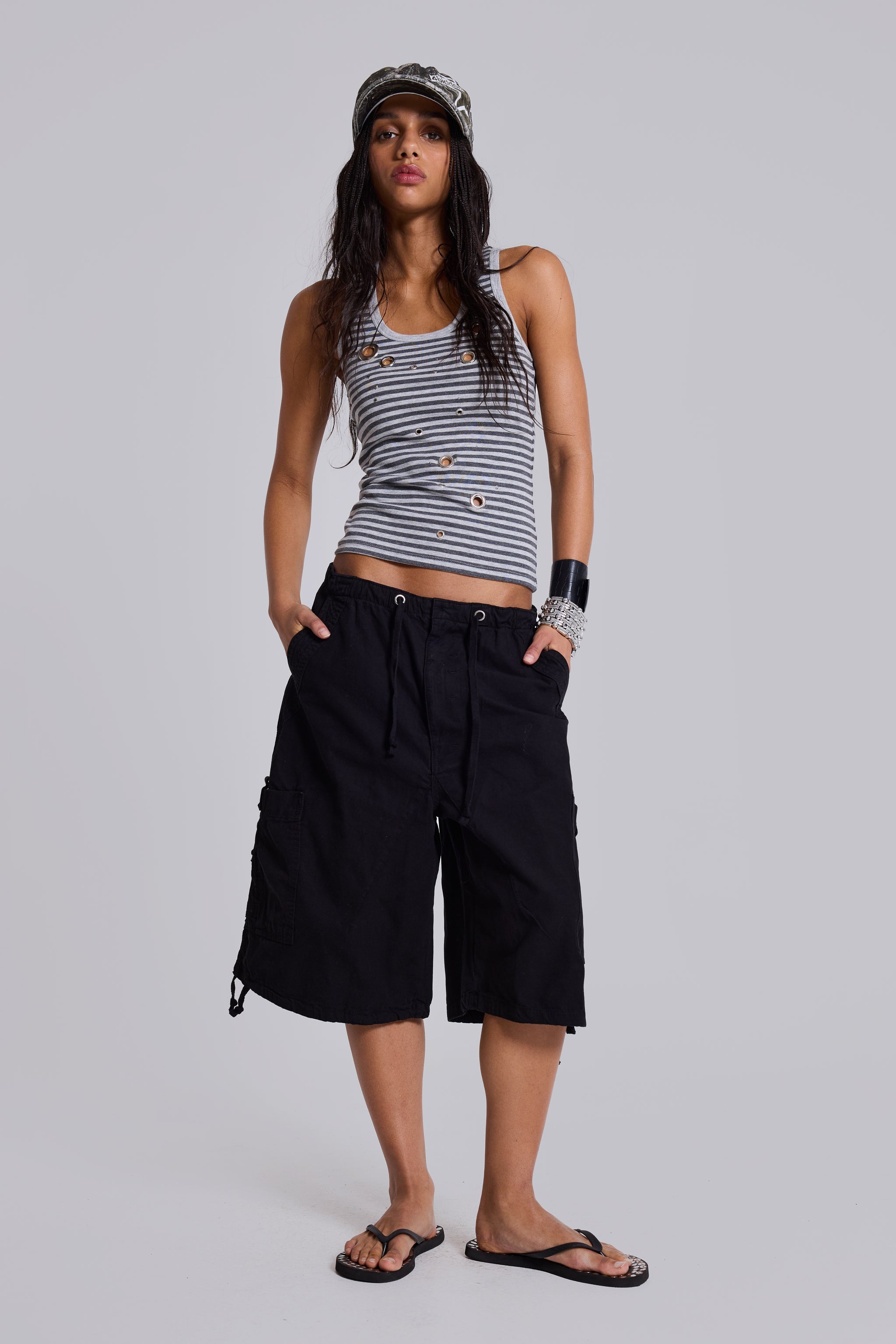 Eye Contact Vest Top With Eyelets in Stripe
