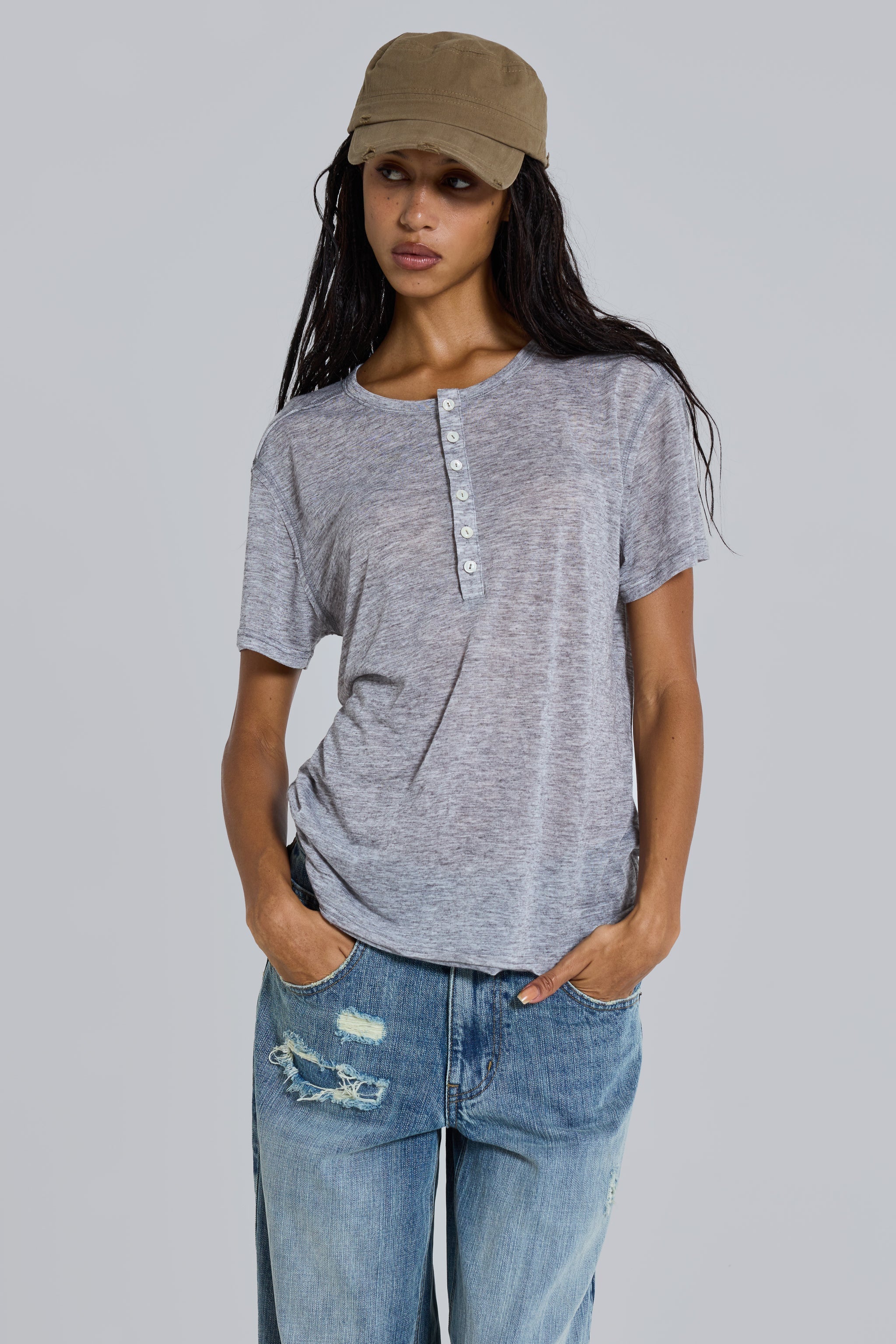 Grey Marl Haze Henley T-Shirt