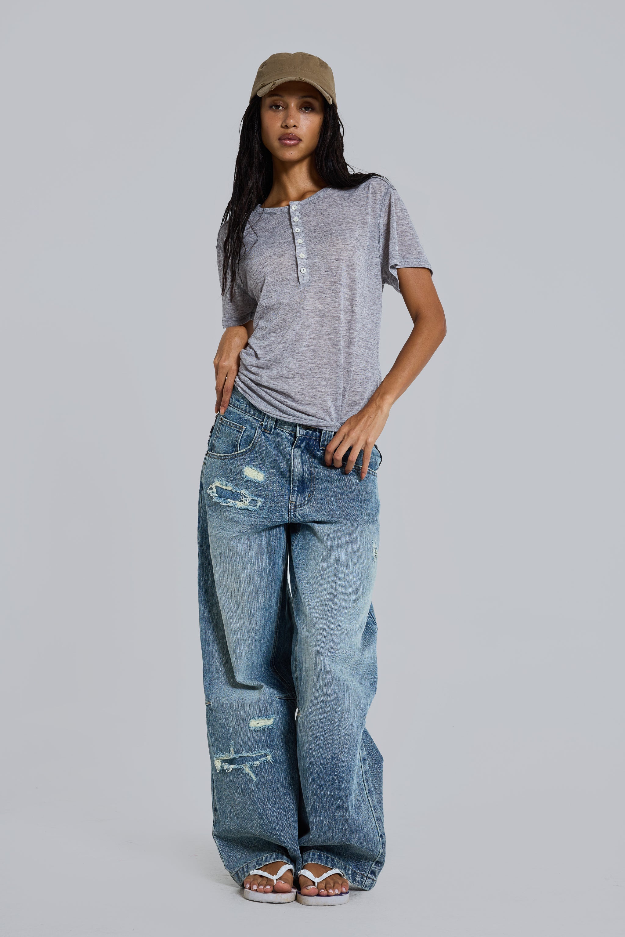 Grey Marl Haze Henley T-Shirt