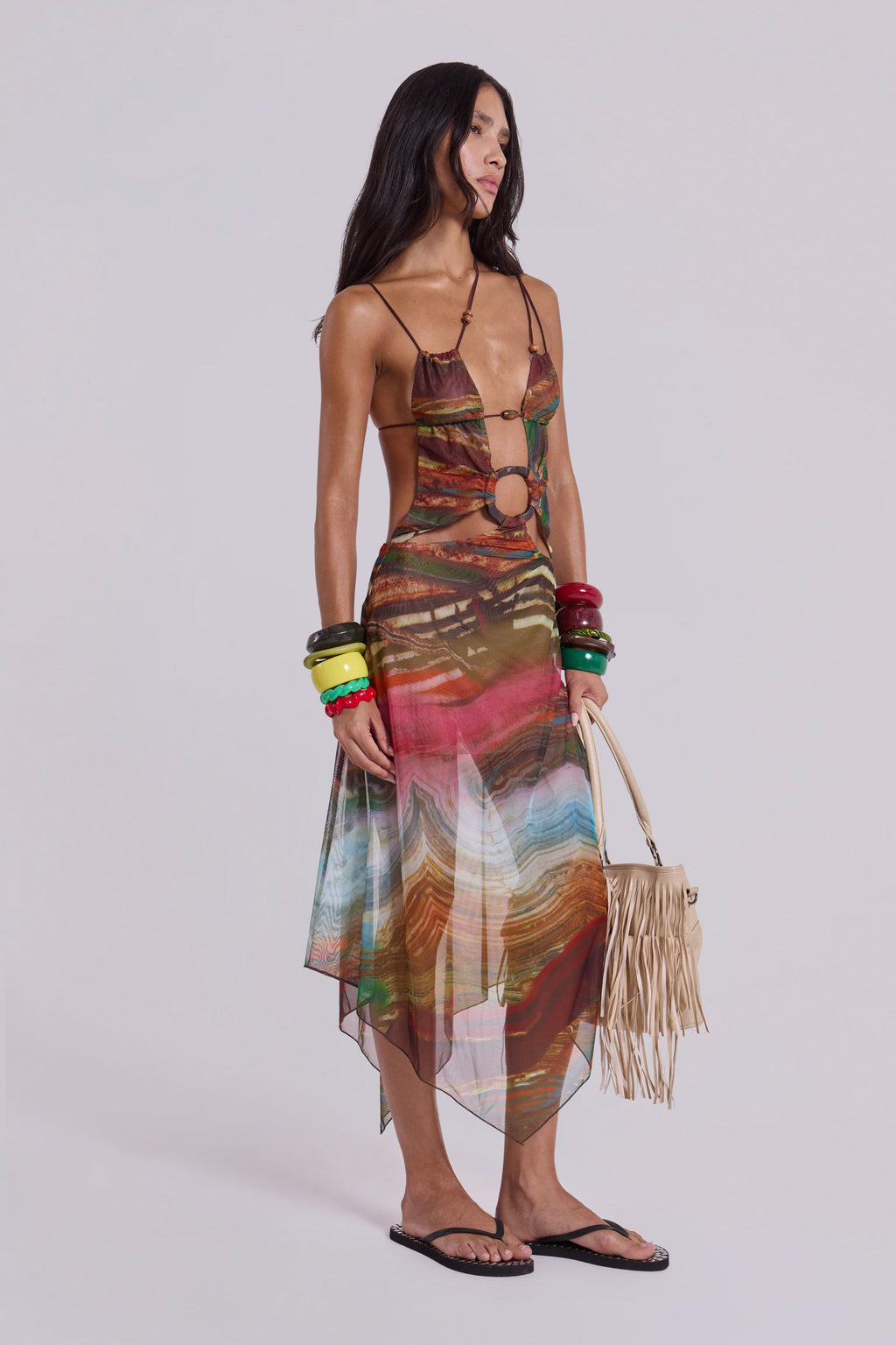 Kaia Midi Dress with Wooden Trims