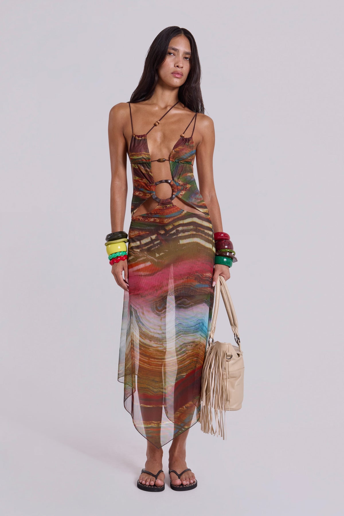 Kaia Midi Dress with Wooden Trims