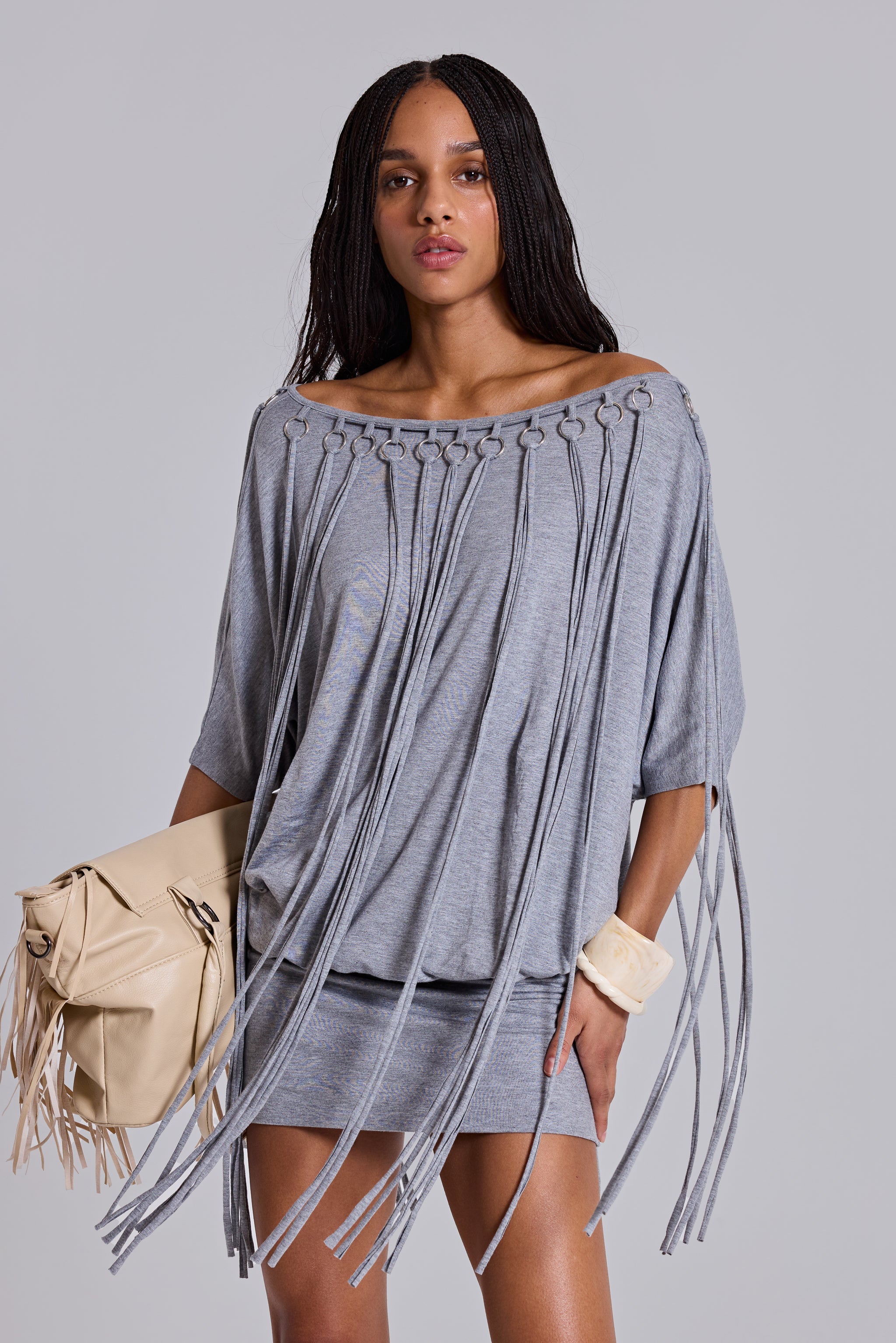 Ophidian Fringe Jersey Mini Dress