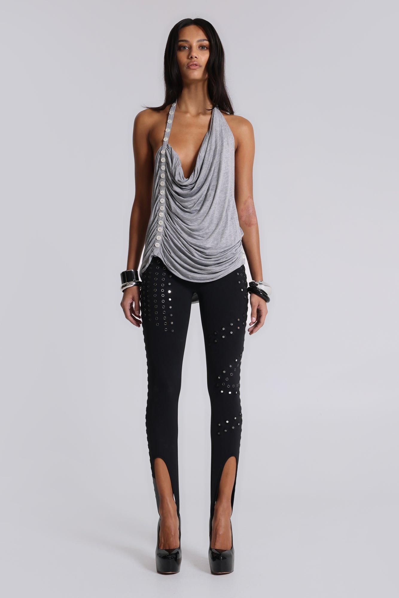 Alisia Backless Button Halter Top