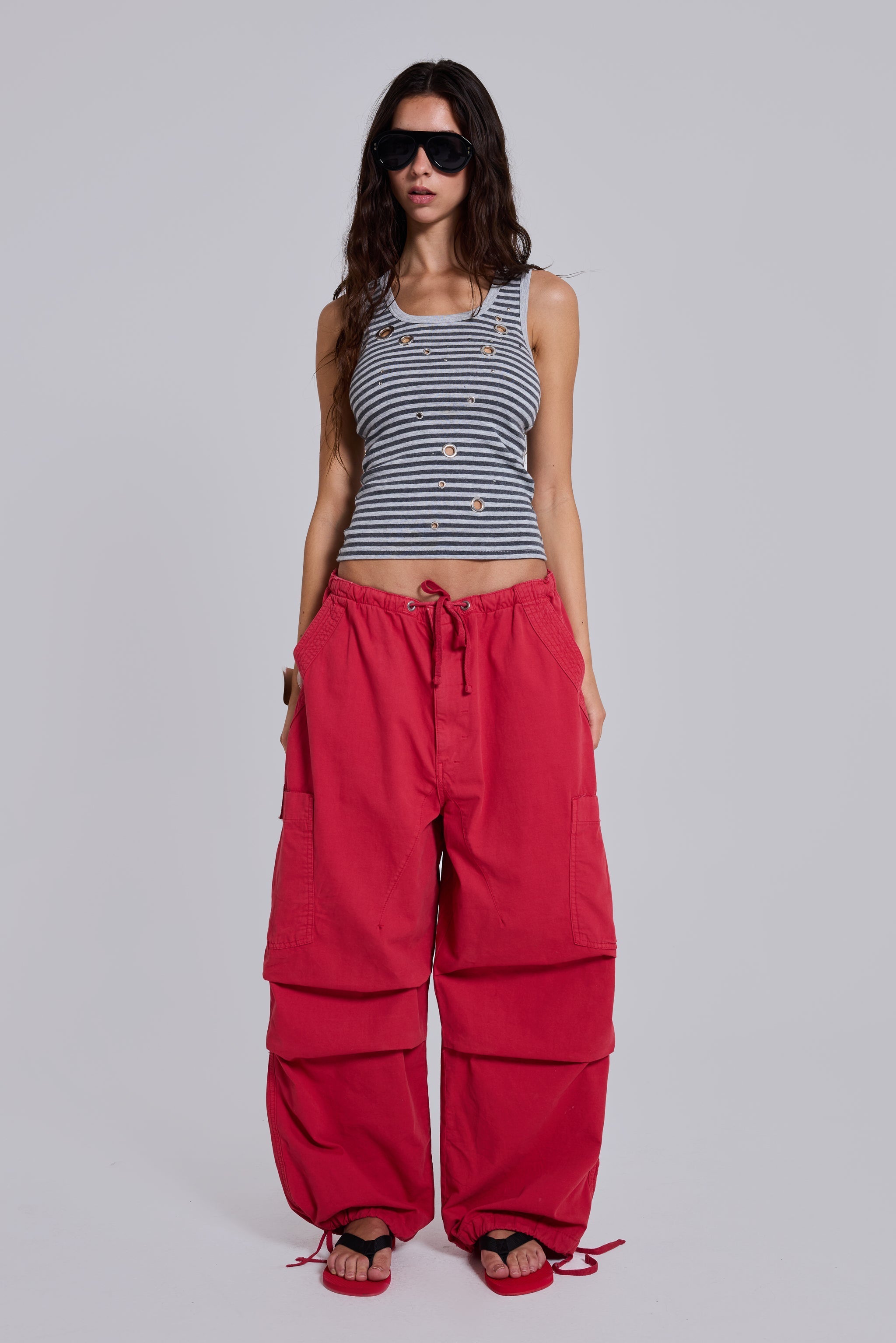 Eye Contact Vest Top With Eyelets in Stripe
