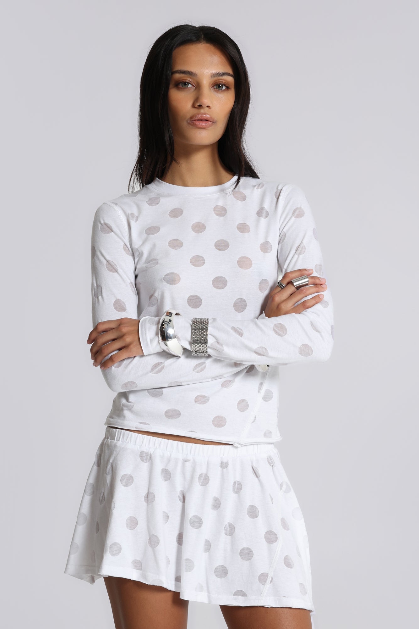 Aerea Burnout Polkadot Long Sleeve Mist Top