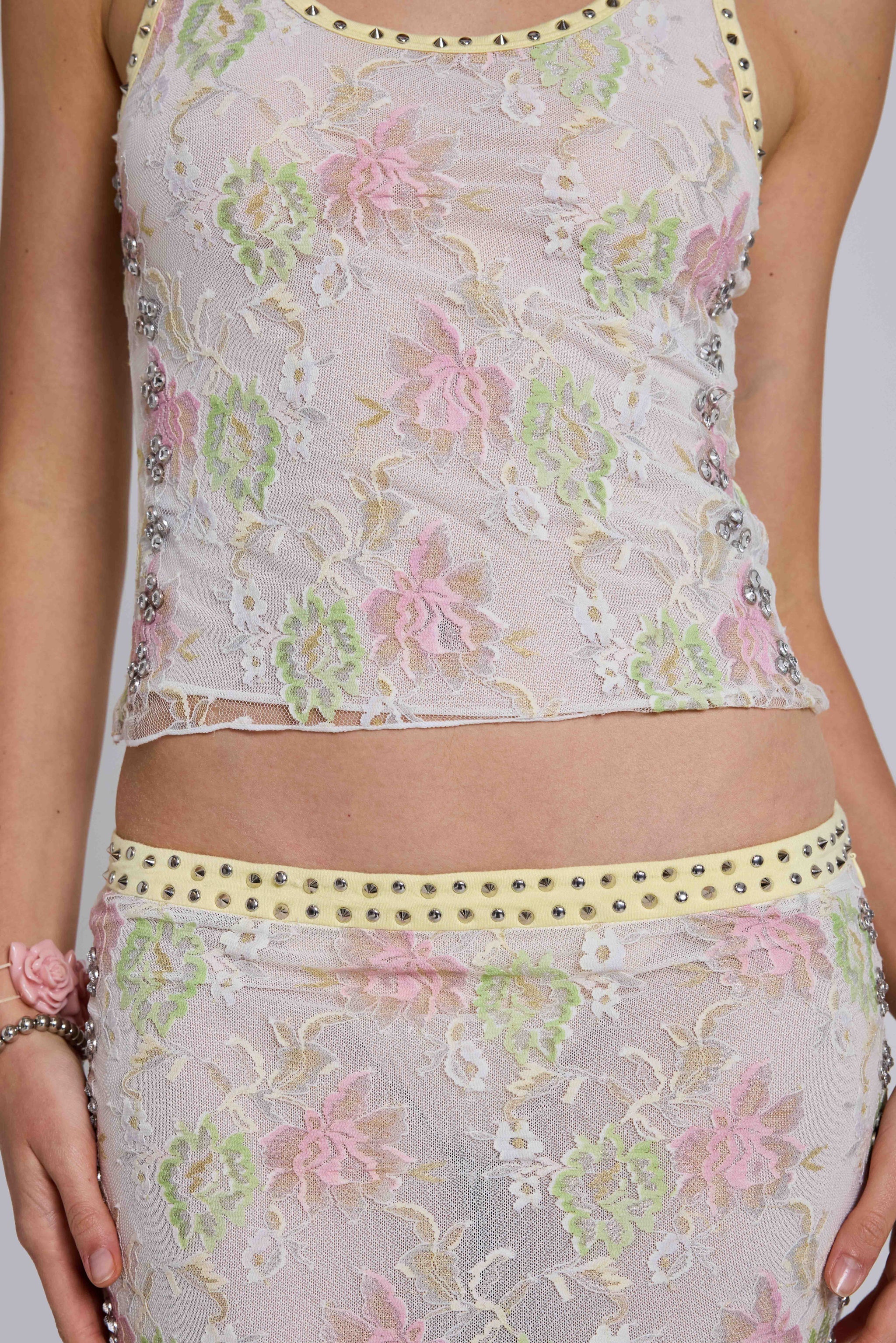 Fioretta Studded Lace Vest Top