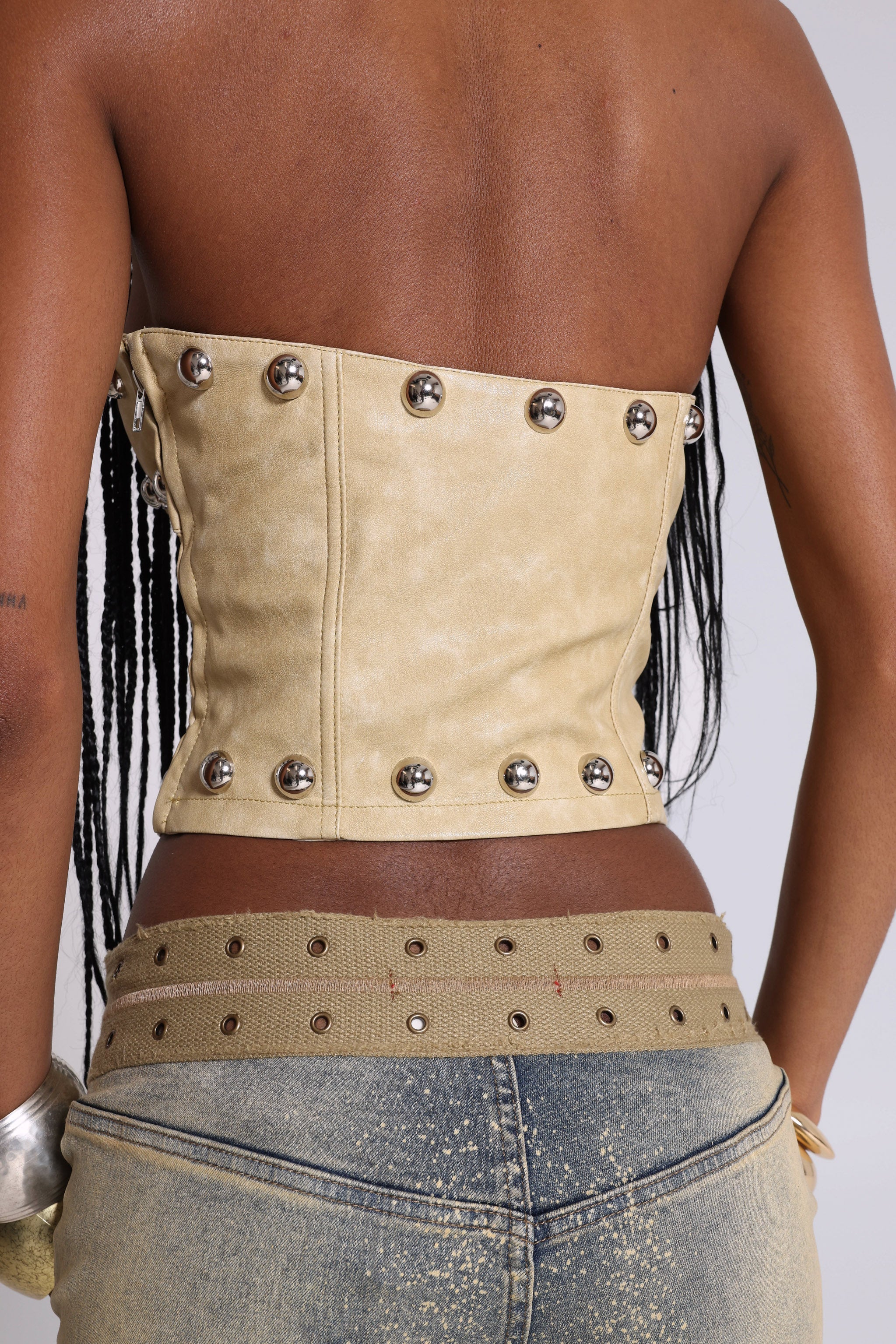 Vinta PU Leather Studded Corset Top