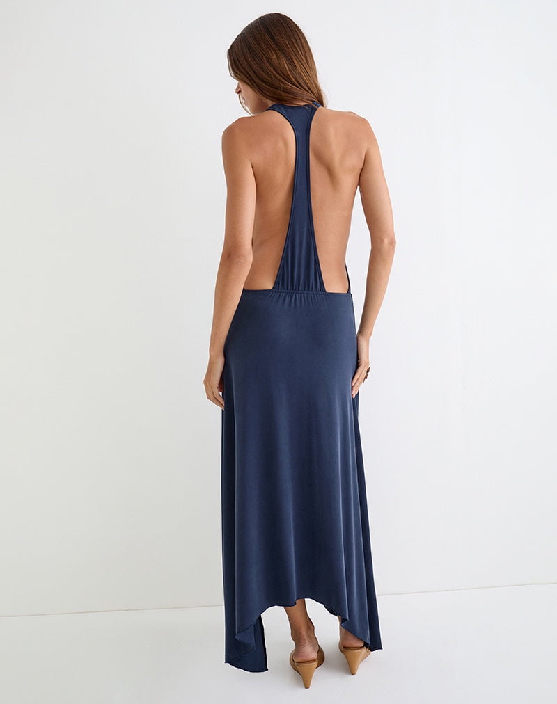 Kiku Maxi Dress in Cupro Navy