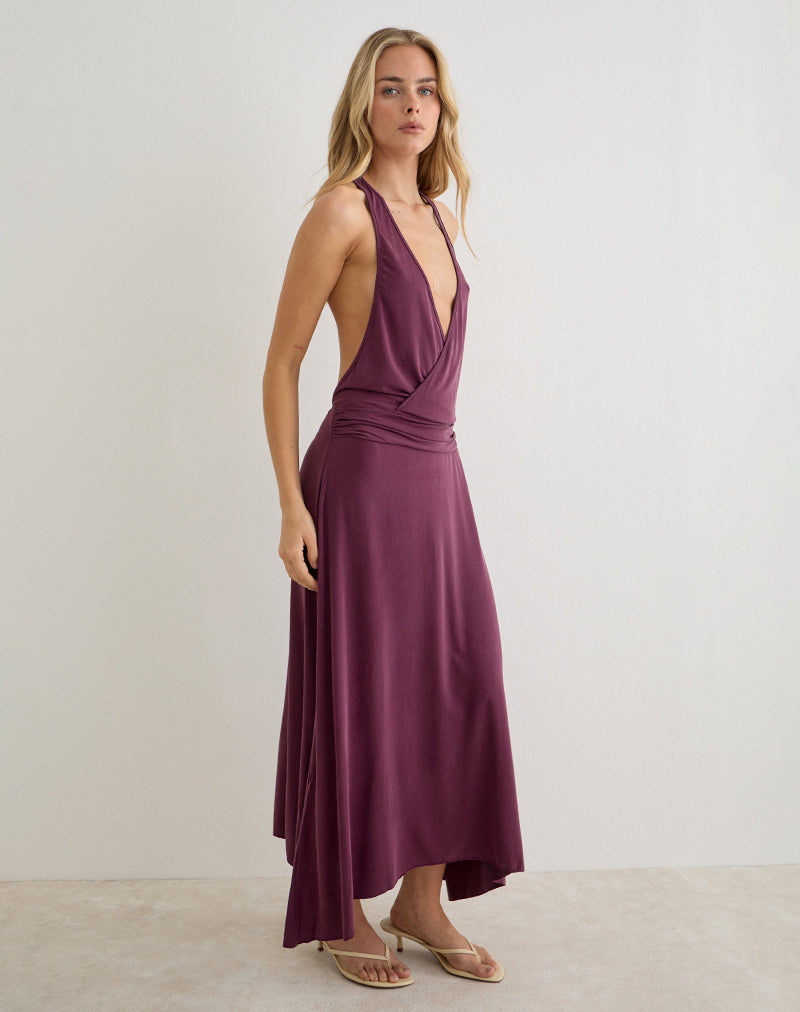 Kiku Maxi Dress in Cupro Deep Purple