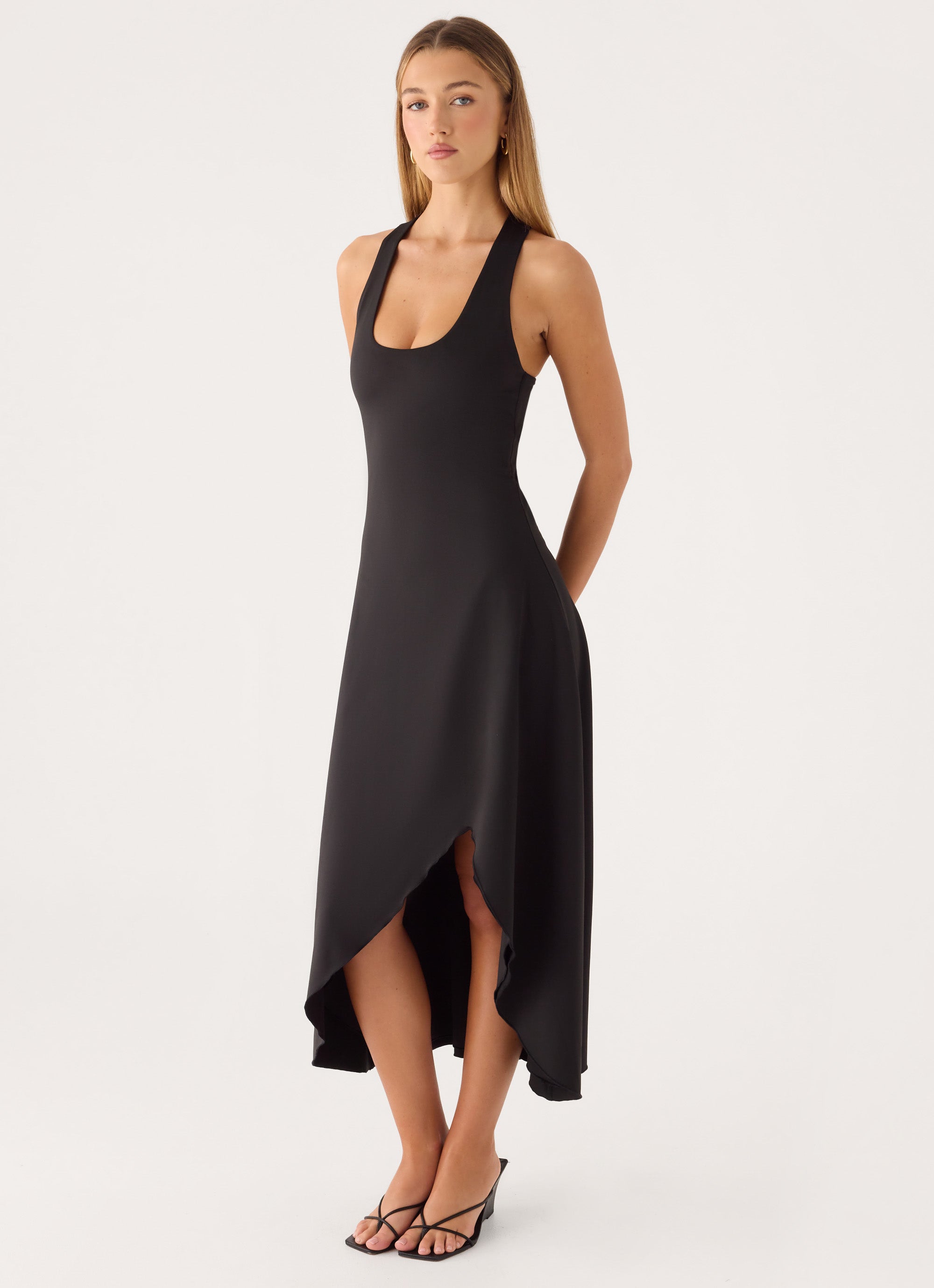 Kyrra Asymmetrical Midi Dress - Black