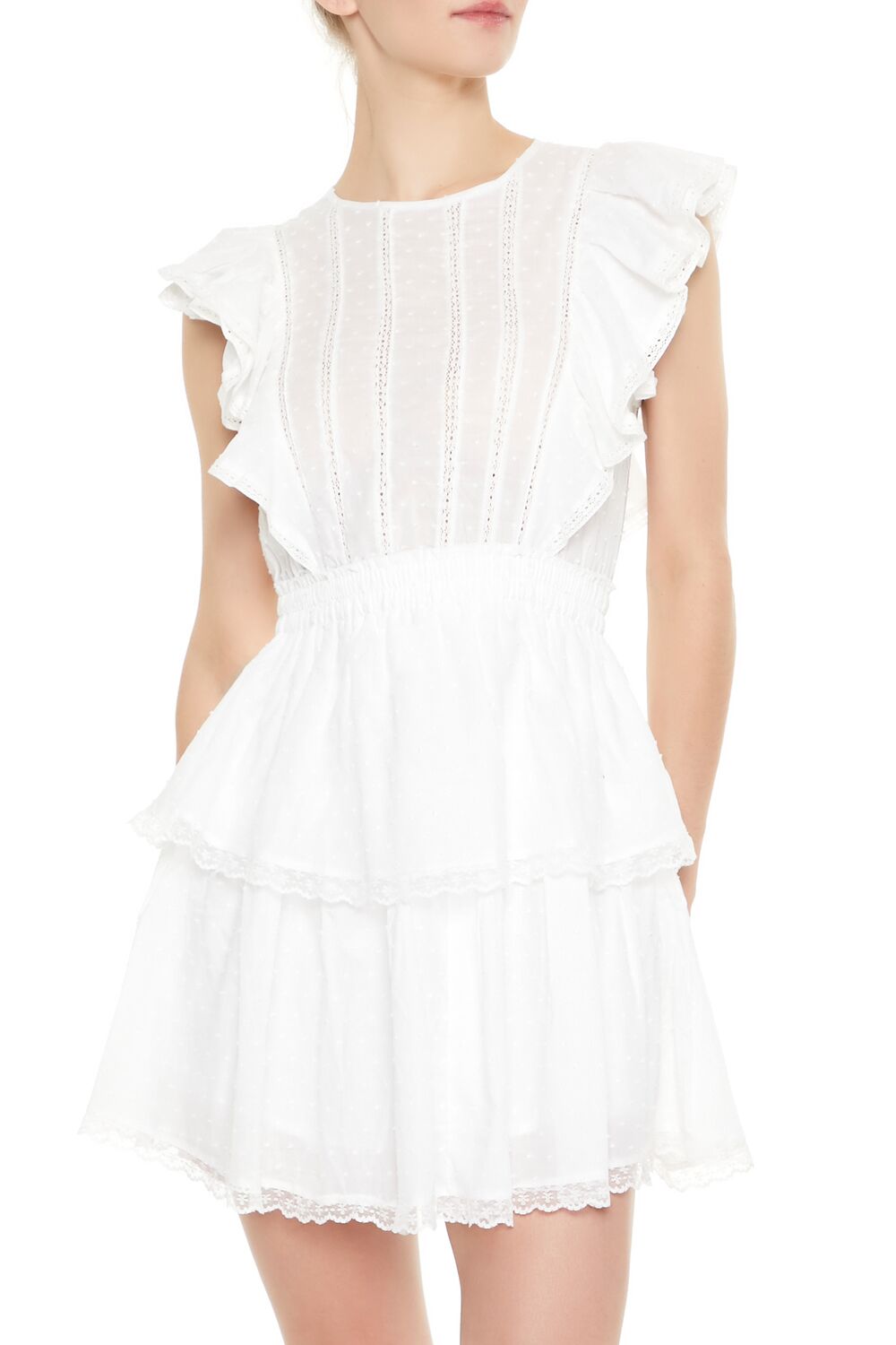Clip Dot Lace Ruffled Mini Dress