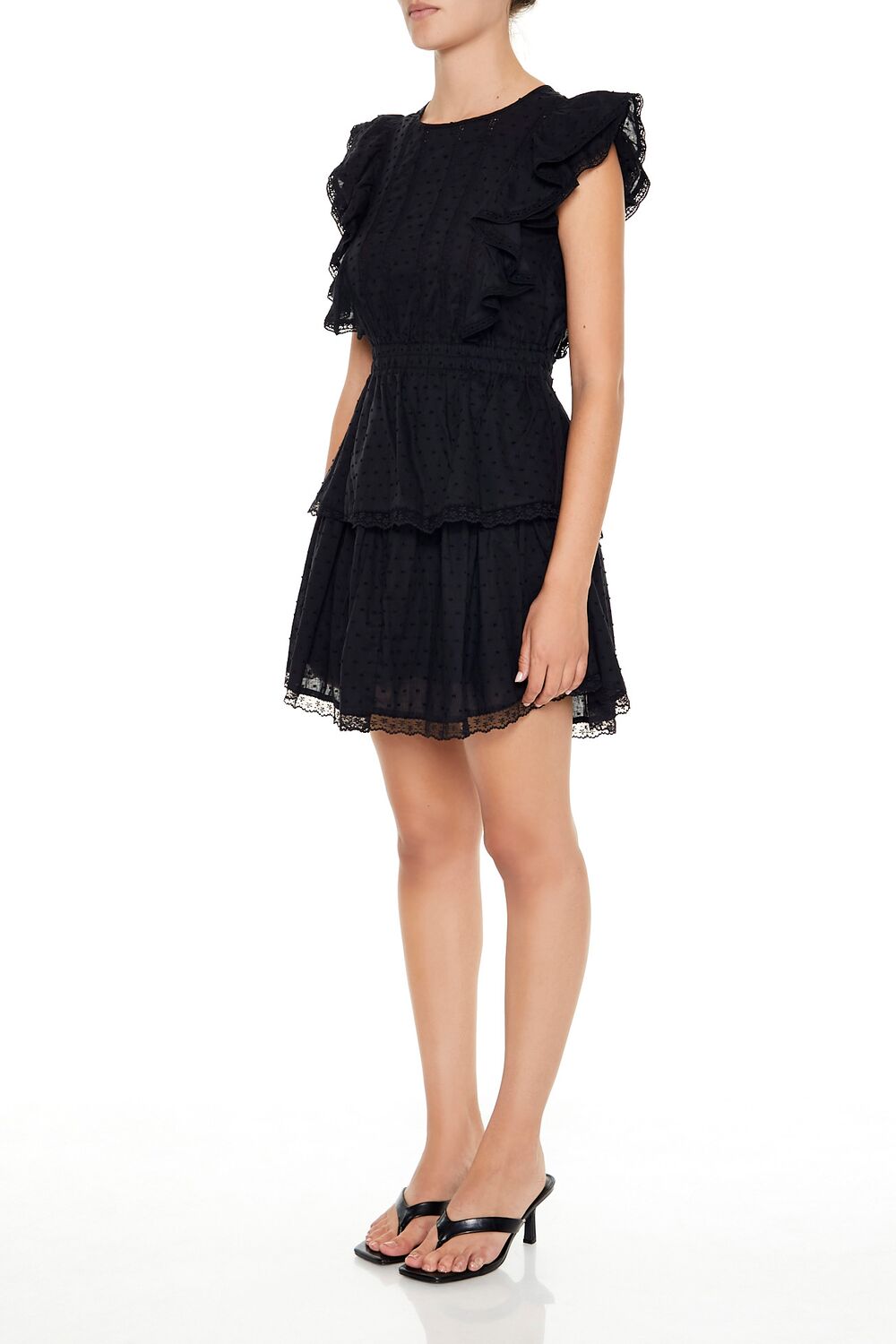 Clip Dot Lace Ruffled Mini Dress