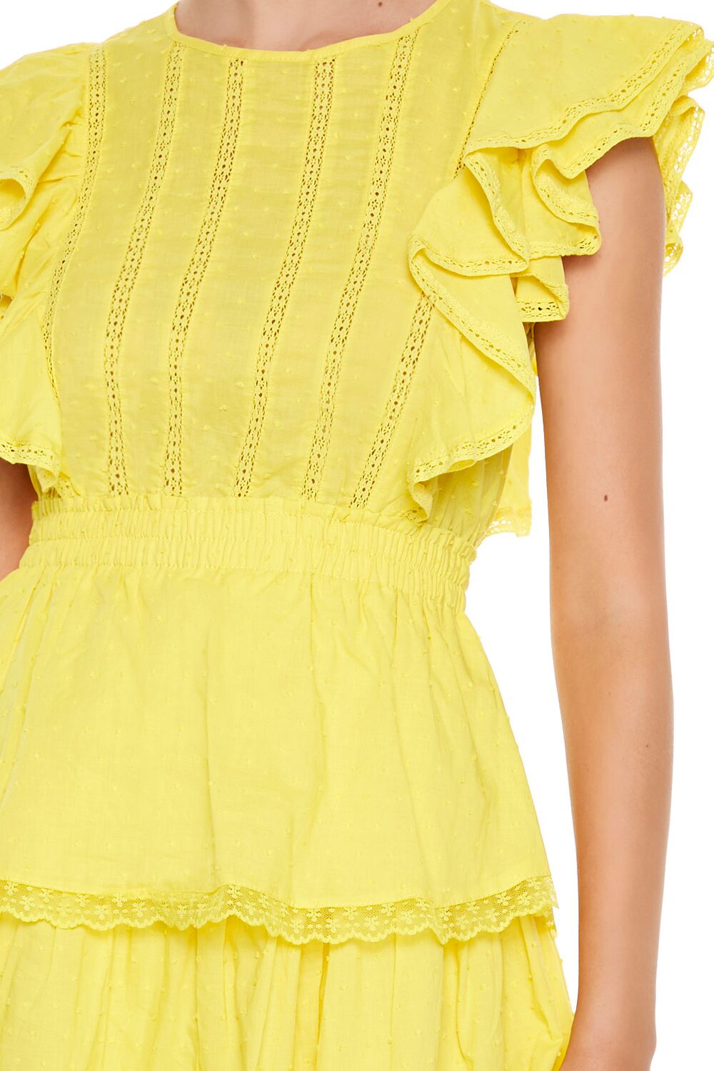 Clip Dot Lace Ruffled Mini Dress
