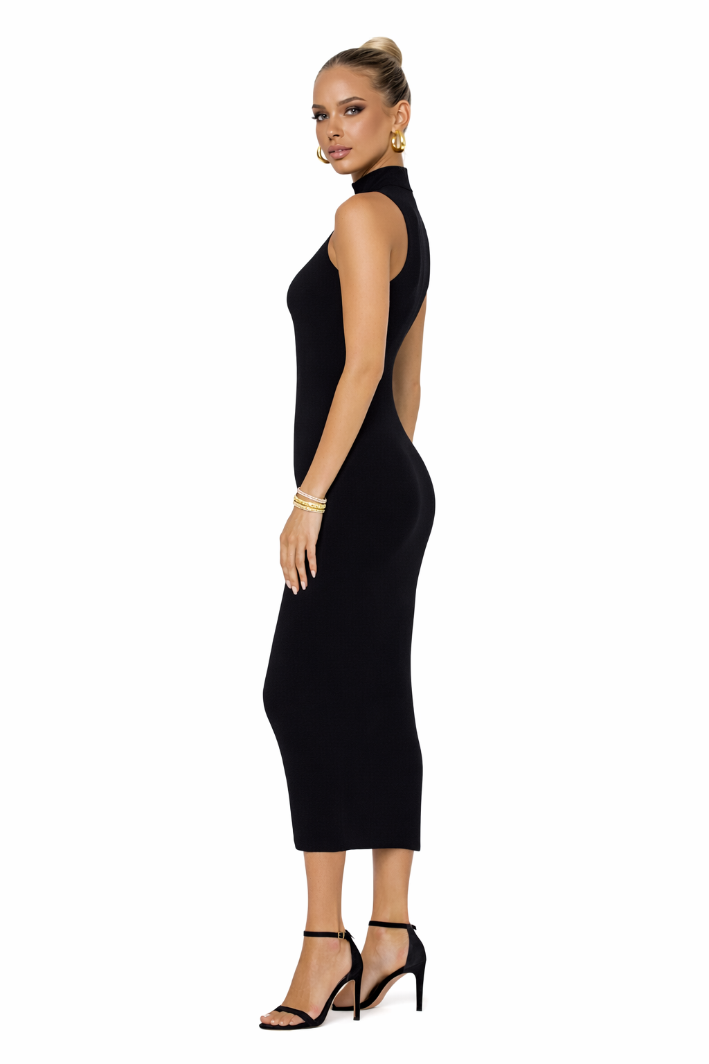 Ribbed Knit Mock Neck Midi Dress