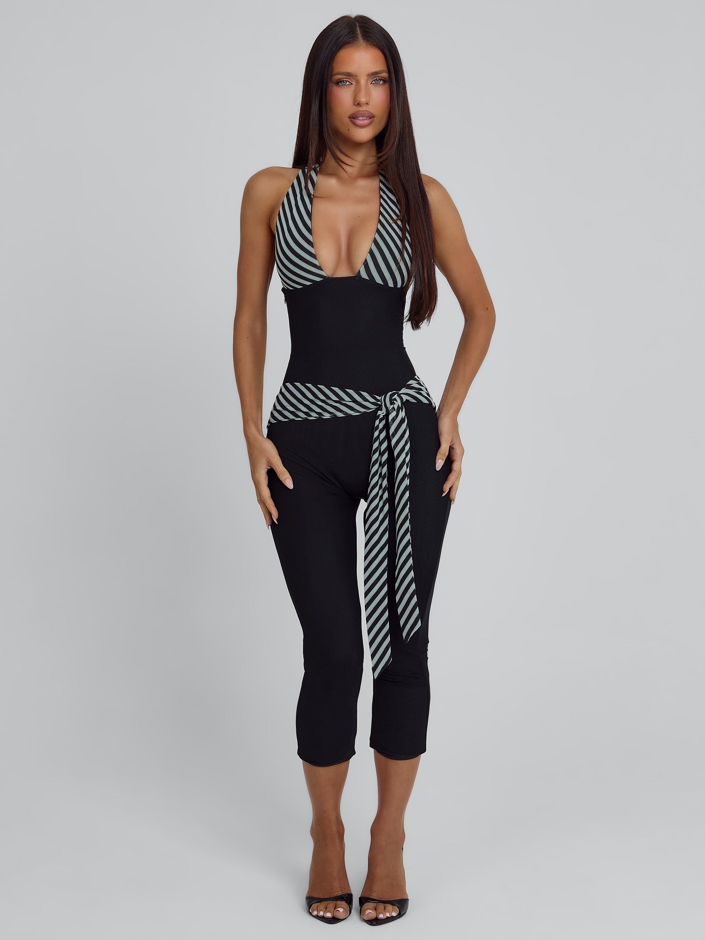 Malani Capri Jumpsuit Black Stripe