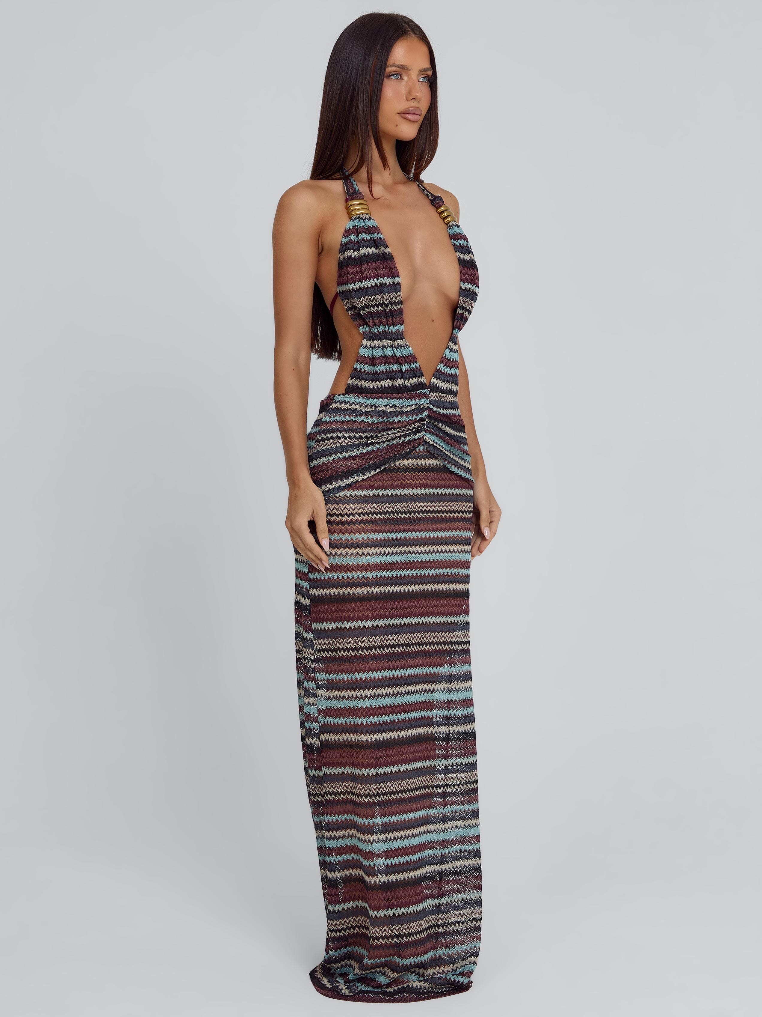 Mirai Maxi Dress Brown Stripe