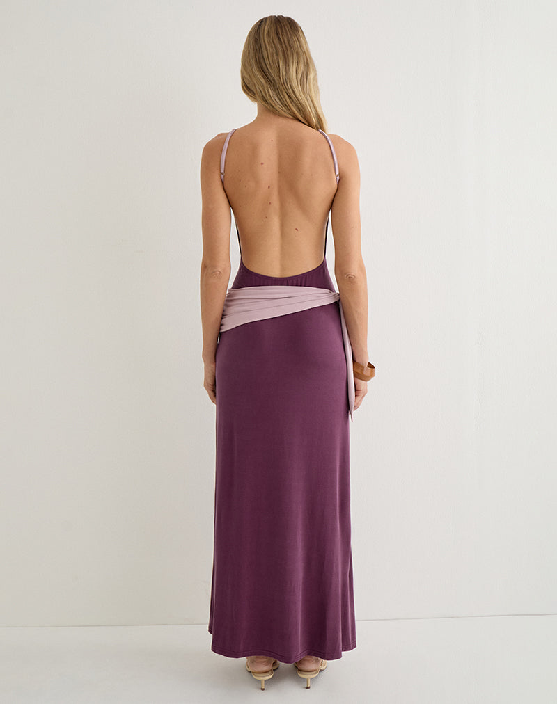 Moisa Maxi Dress in Cupro Deep Purple and Dusty Pink
