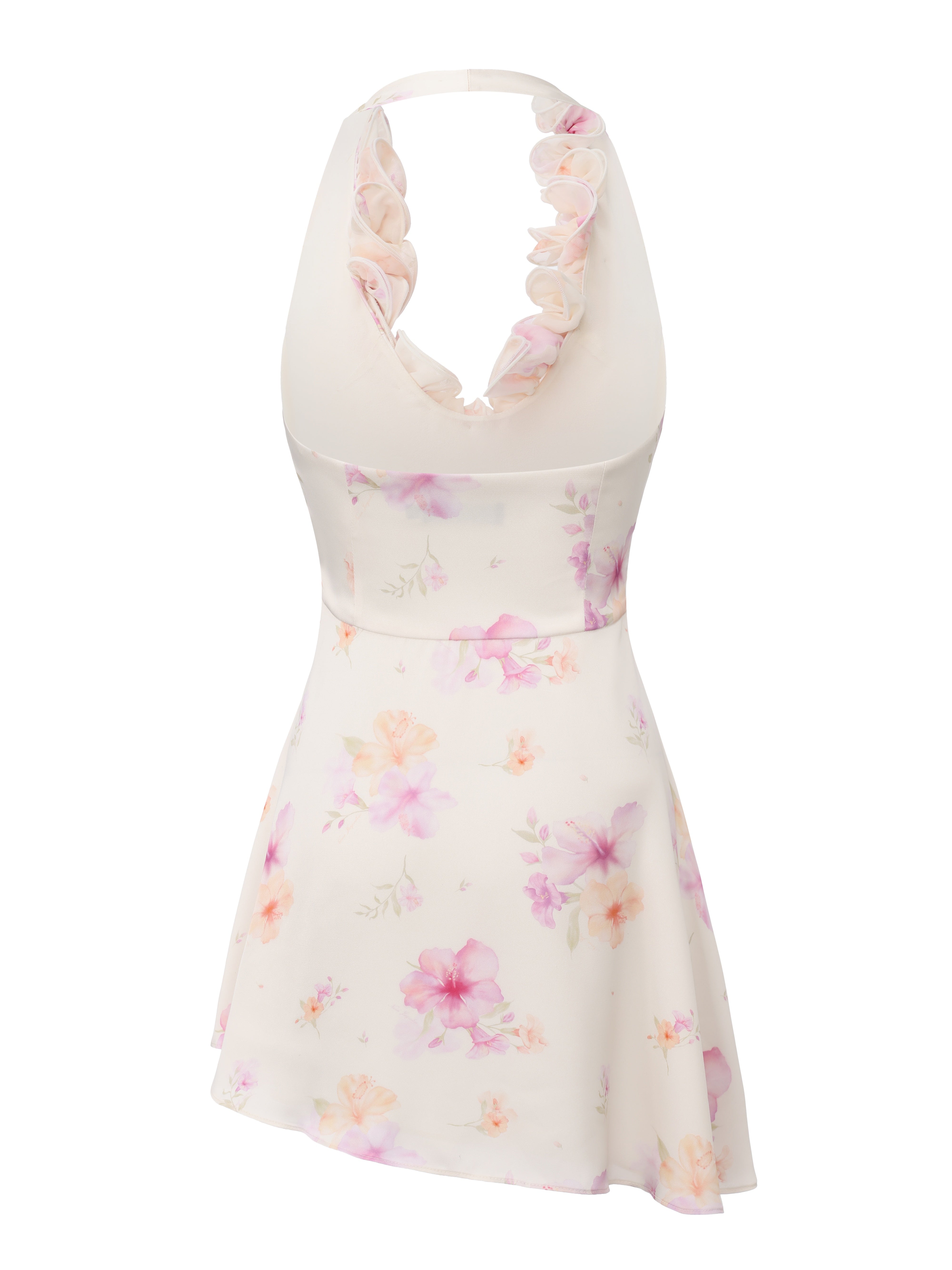 Ella Ruffle Halter Beige Dress