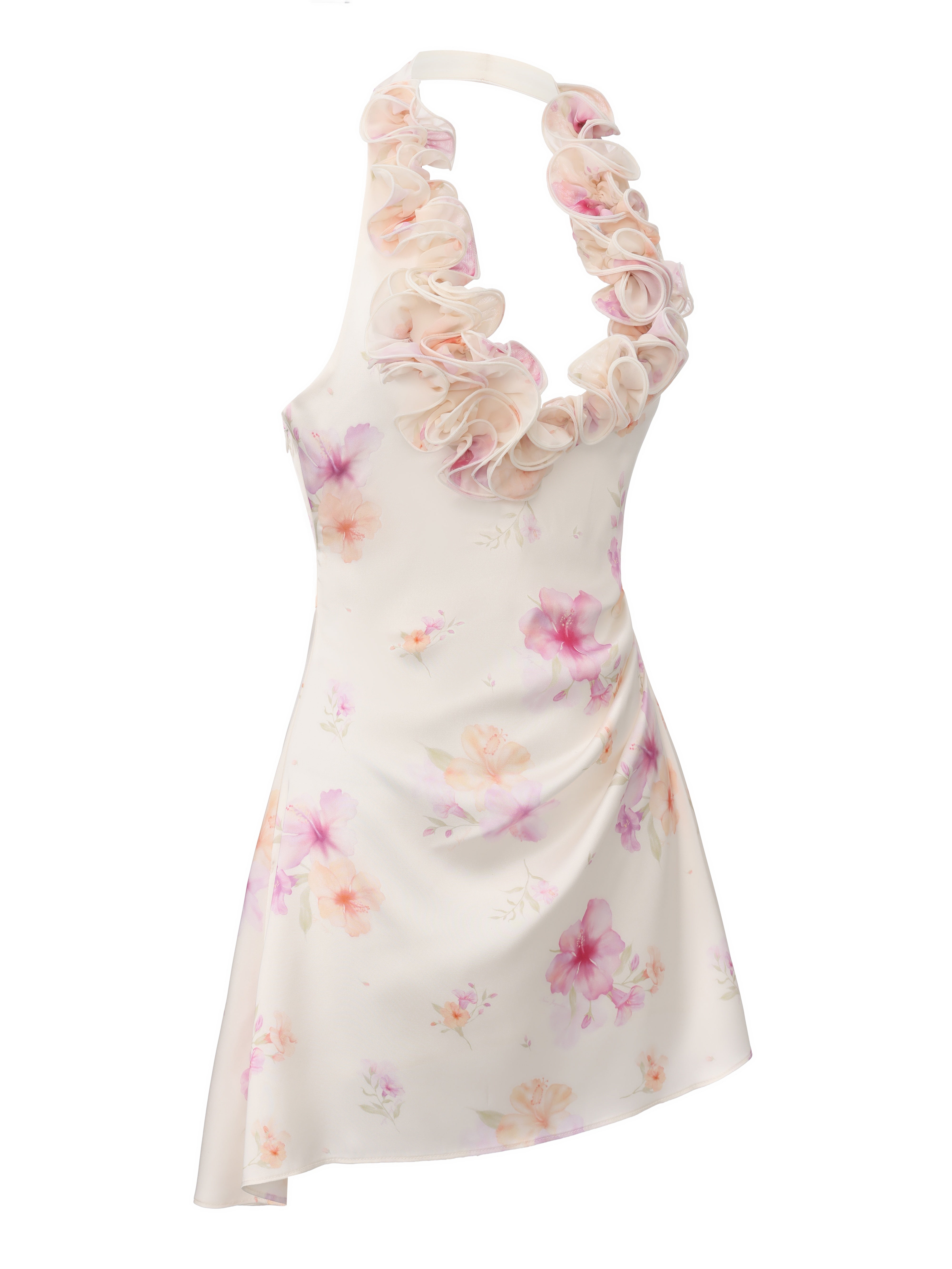 Ella Ruffle Halter Beige Dress