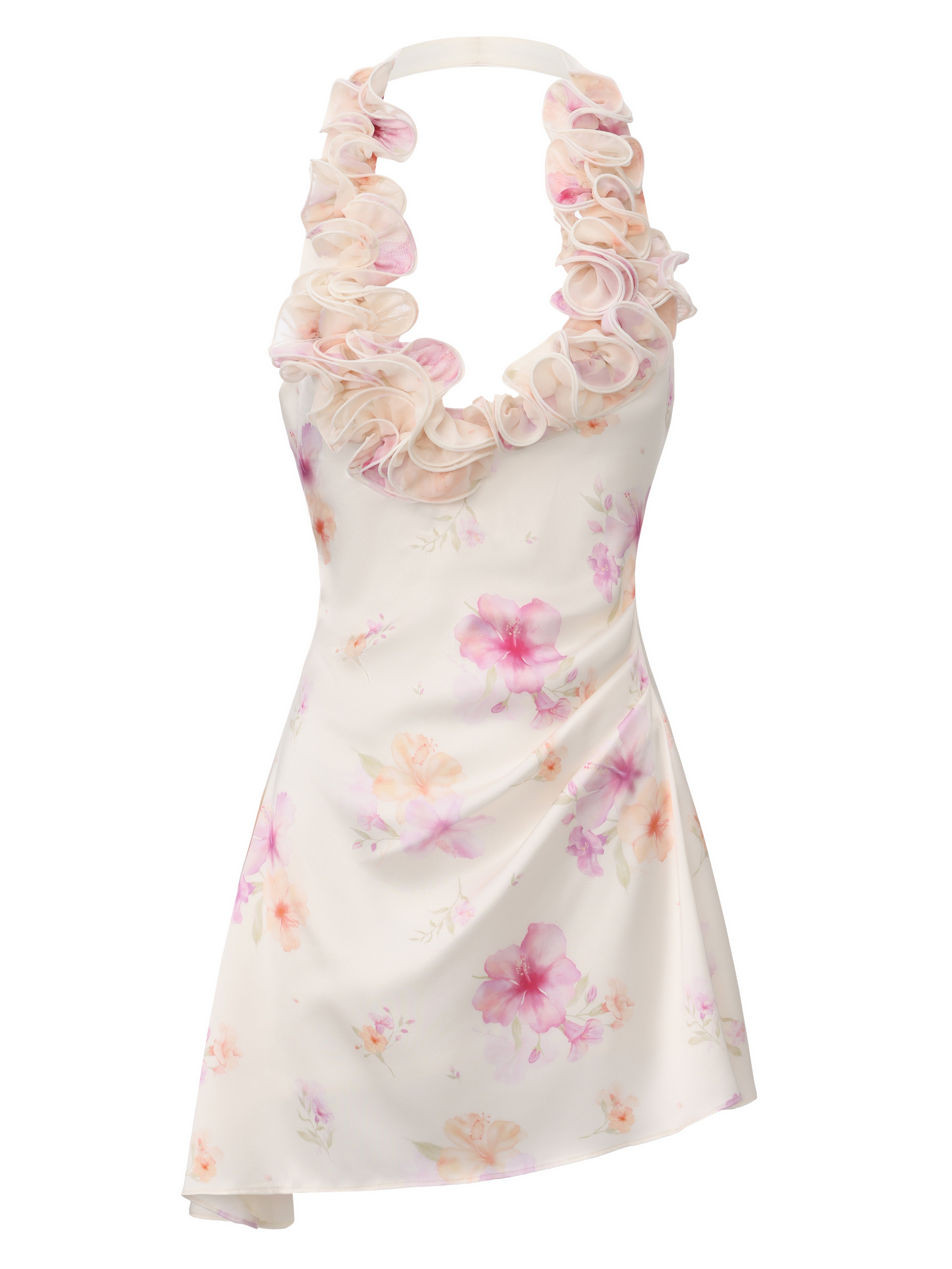 Ella Ruffle Halter Beige Dress