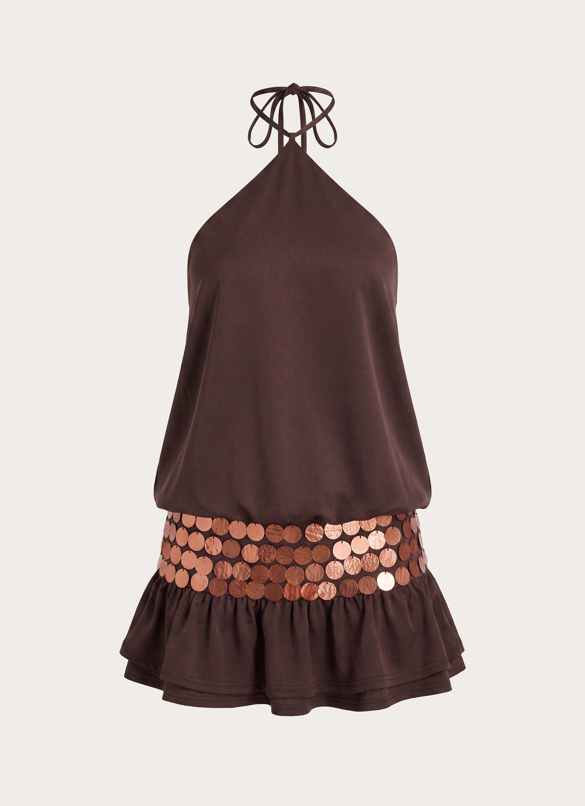 Melosa Beaded Halter Mini Dress - Chocolate