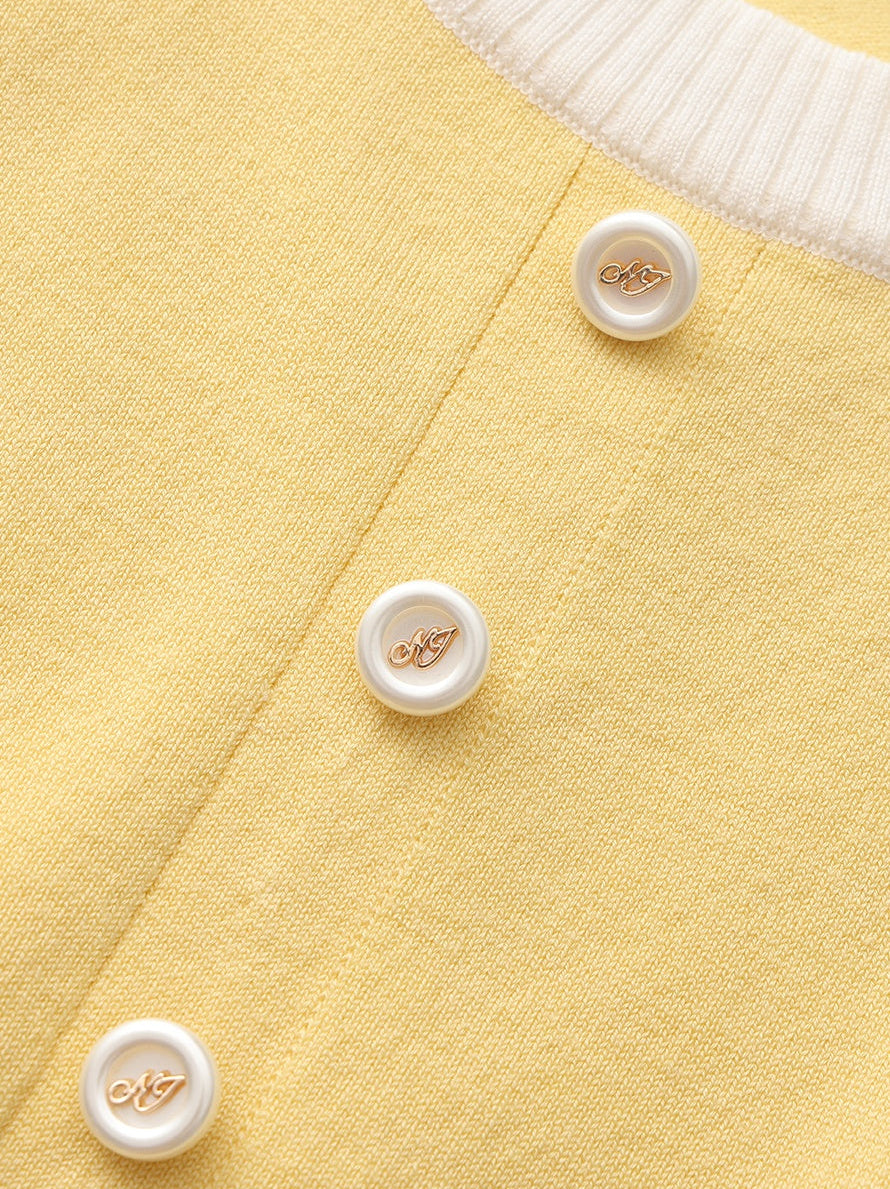 Wilhelmina Contrast-Trim Knit Yellow Mini Dress -Final Sale