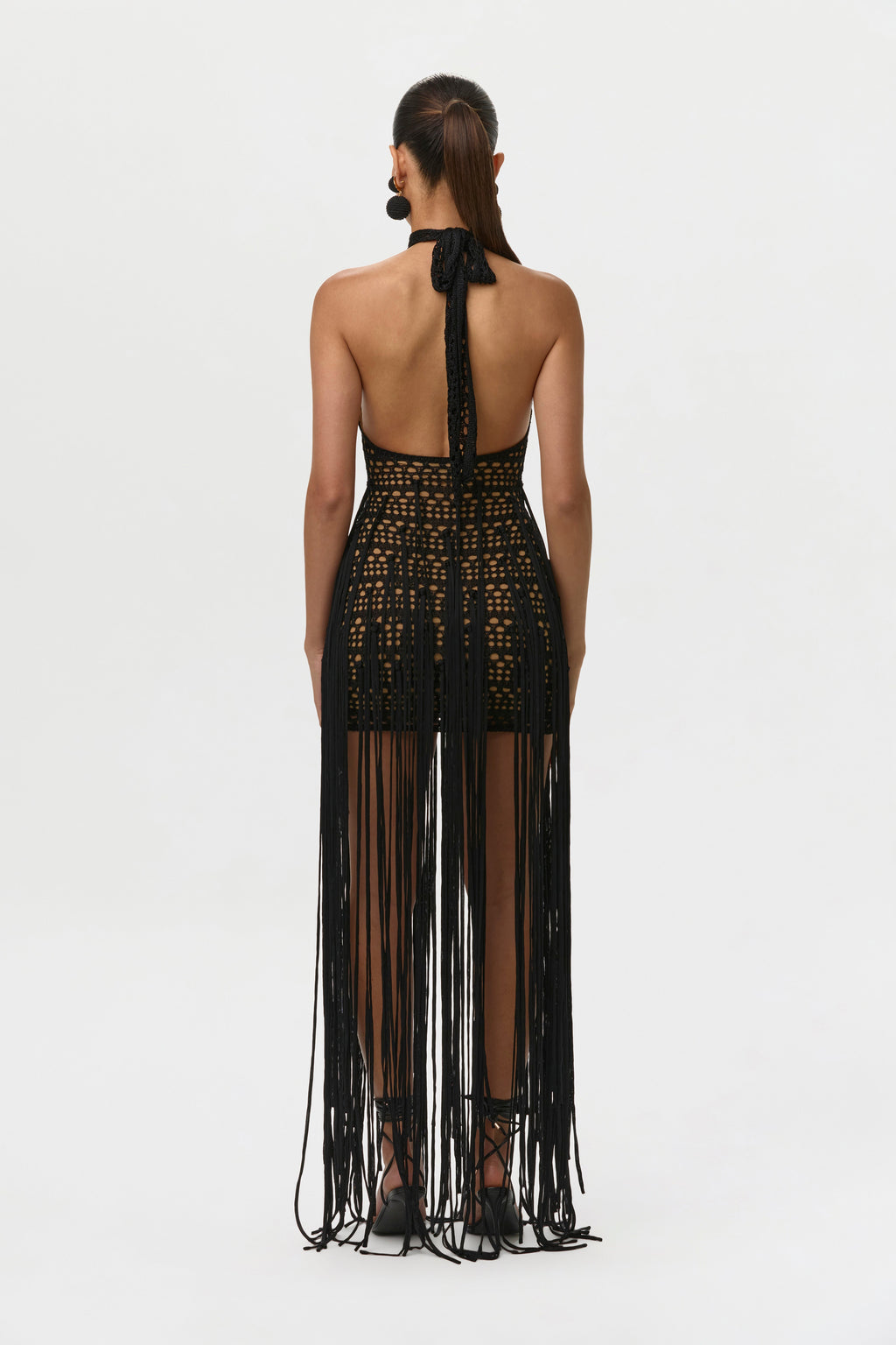 Crochet Fringe Halter Mini Dress