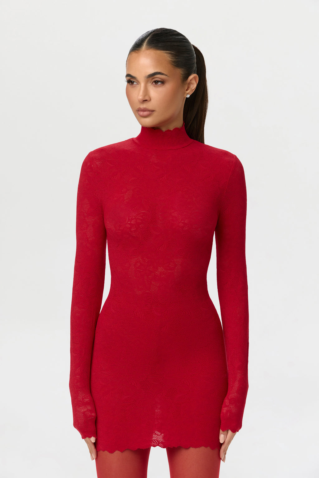 Stretch Lace Scallop Mini Dress