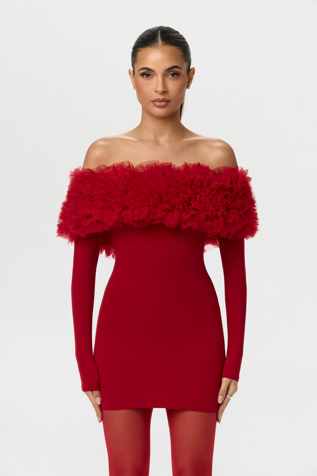 Naked Off-Shoulder Roses Mini Dress