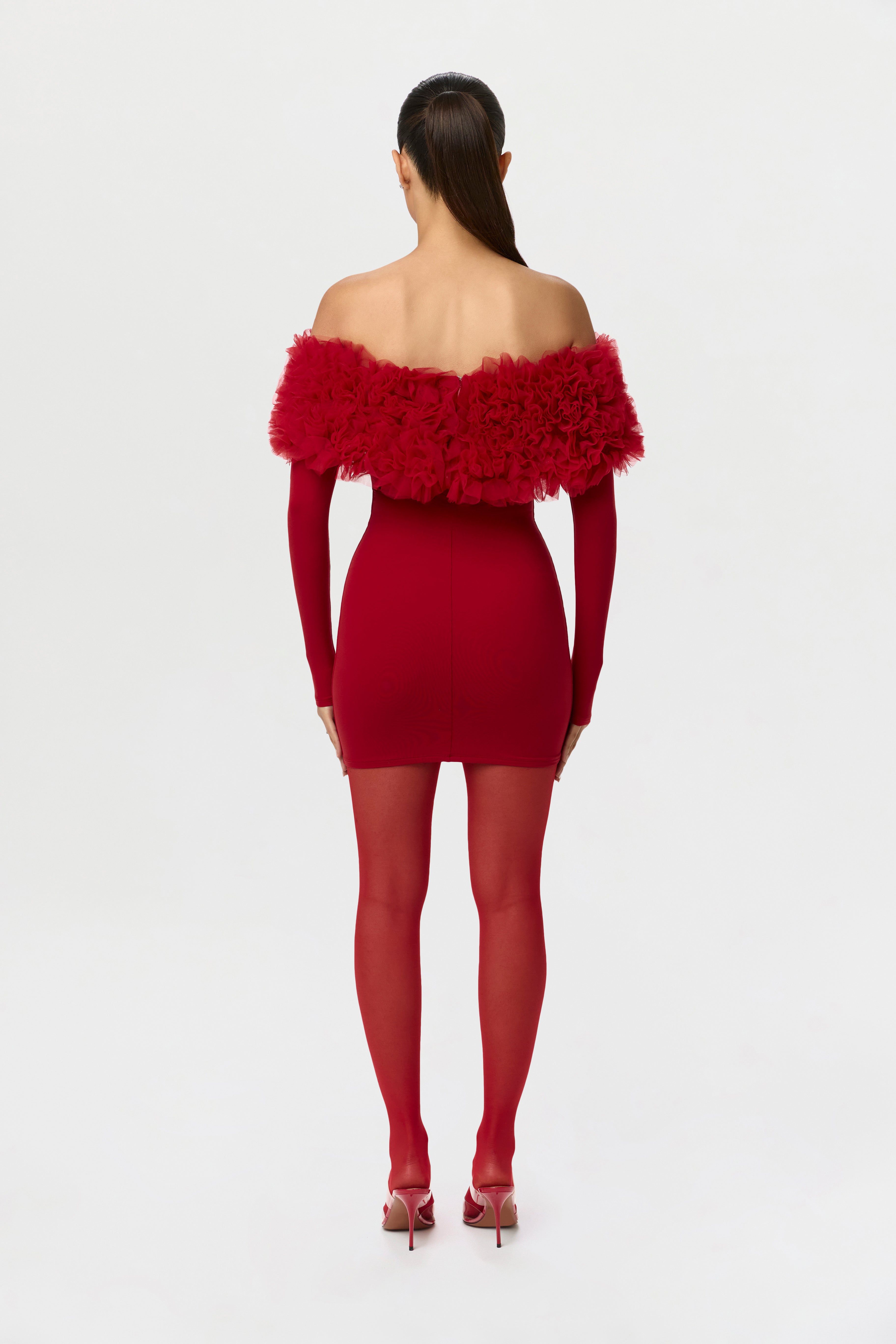 Naked Off-Shoulder Roses Mini Dress