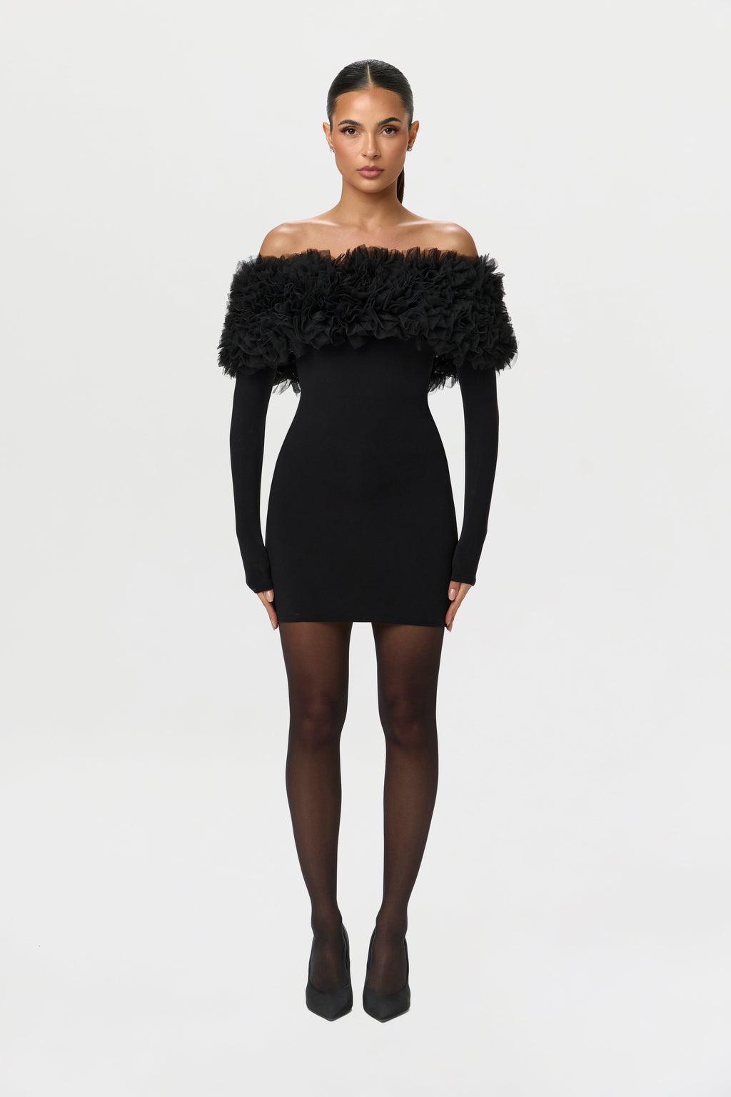 Naked Off-Shoulder Roses Mini Dress