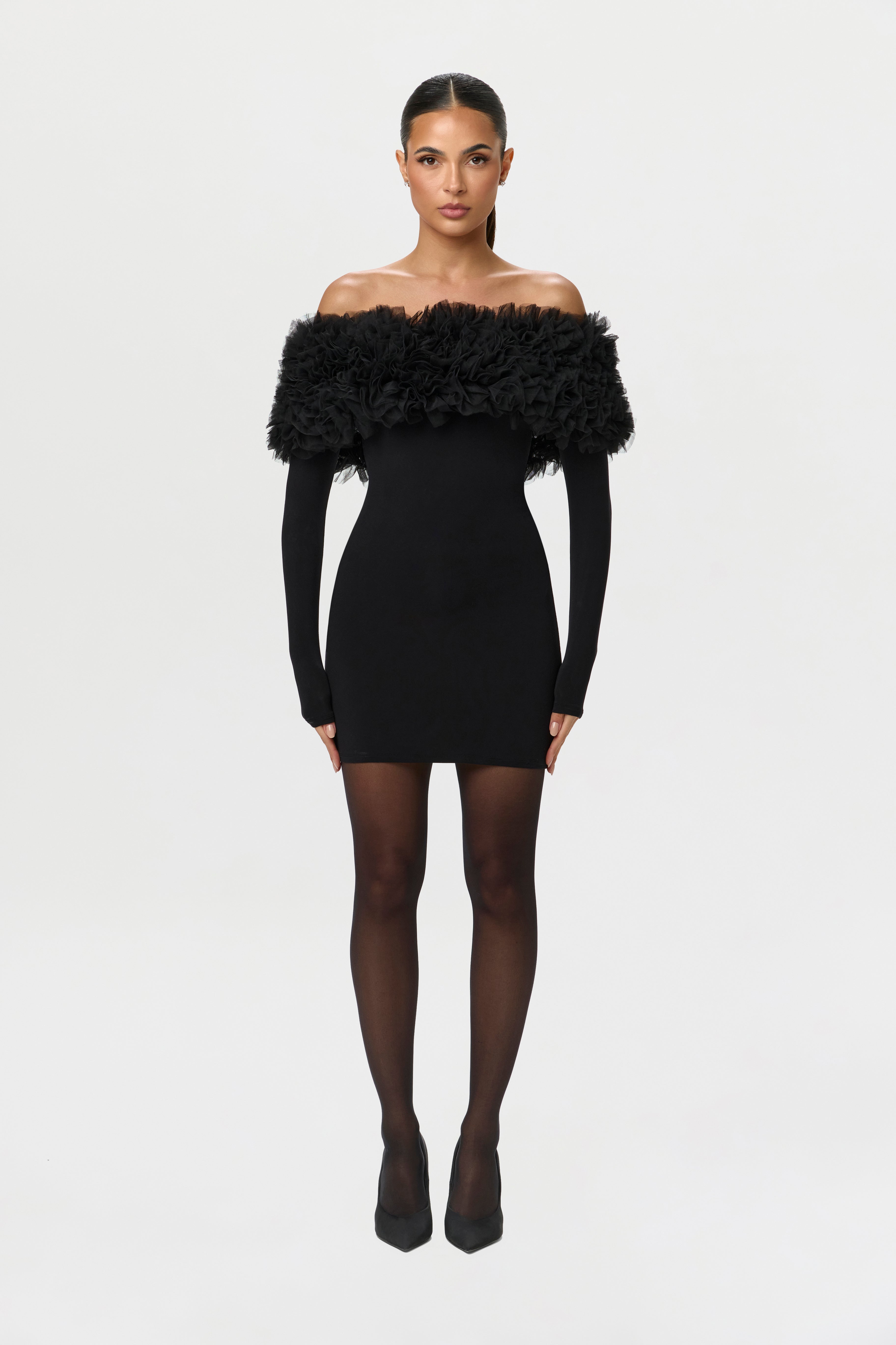Naked Off-Shoulder Roses Mini Dress