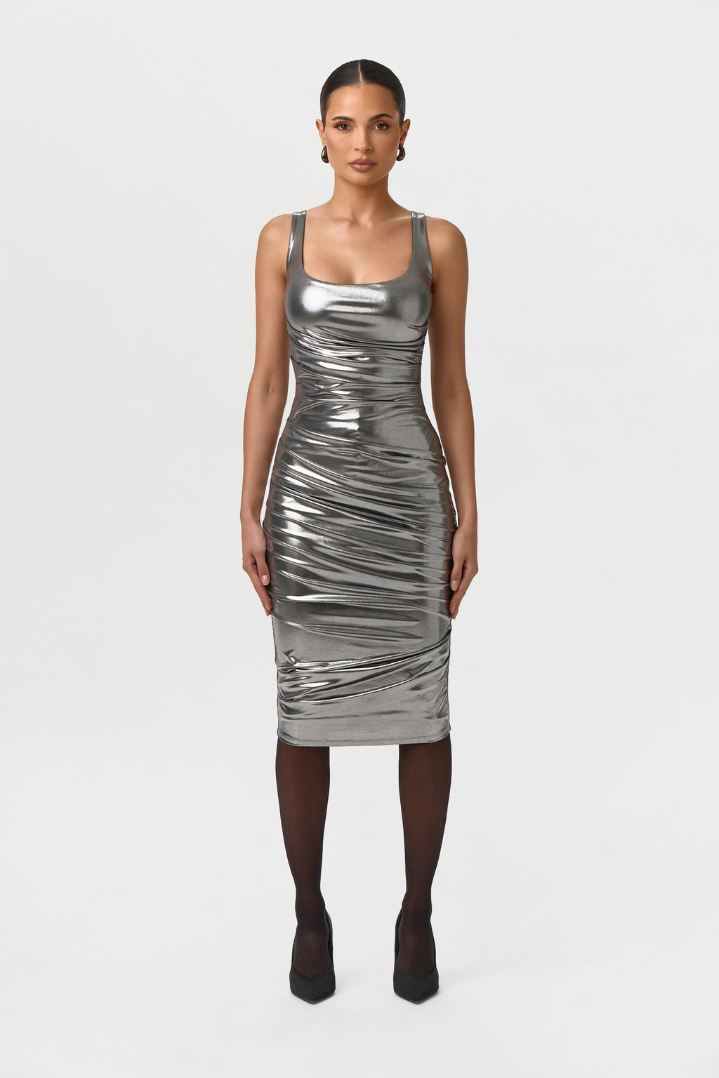 Foil Jersey Scoop Midi Dress